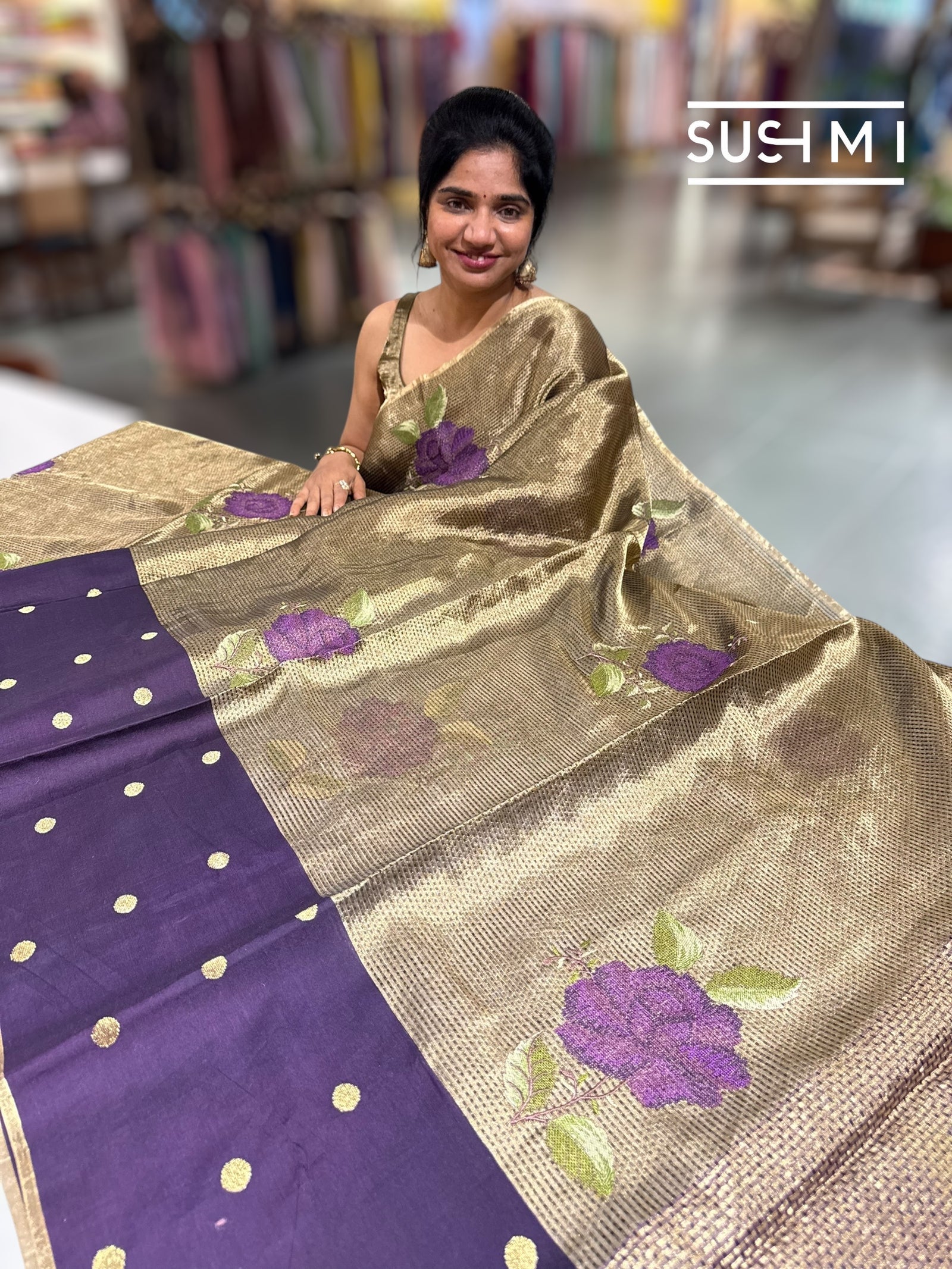 Kora tissue Saree with petite Point embroidery : S62102