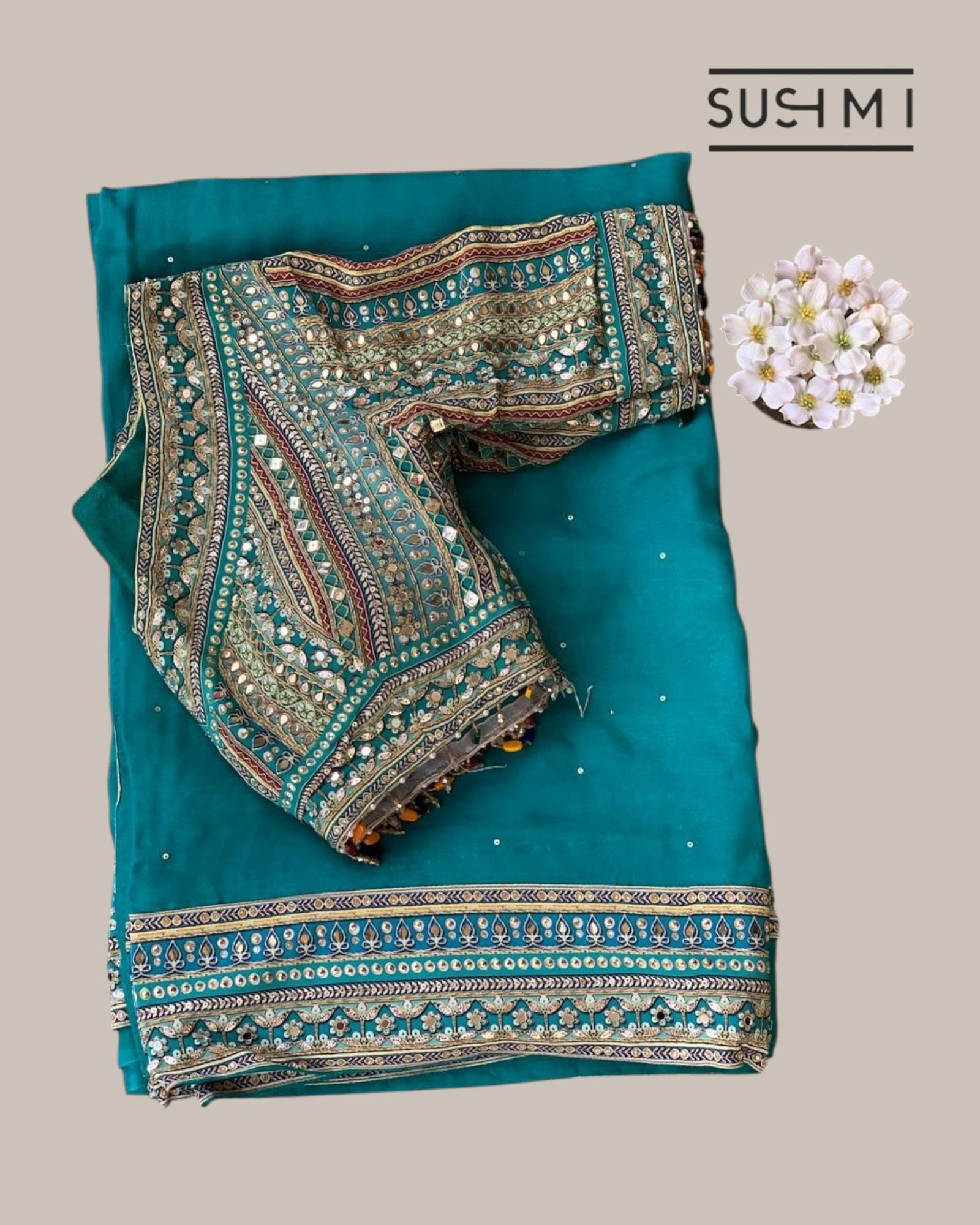 Teal DesignerOrganza saree