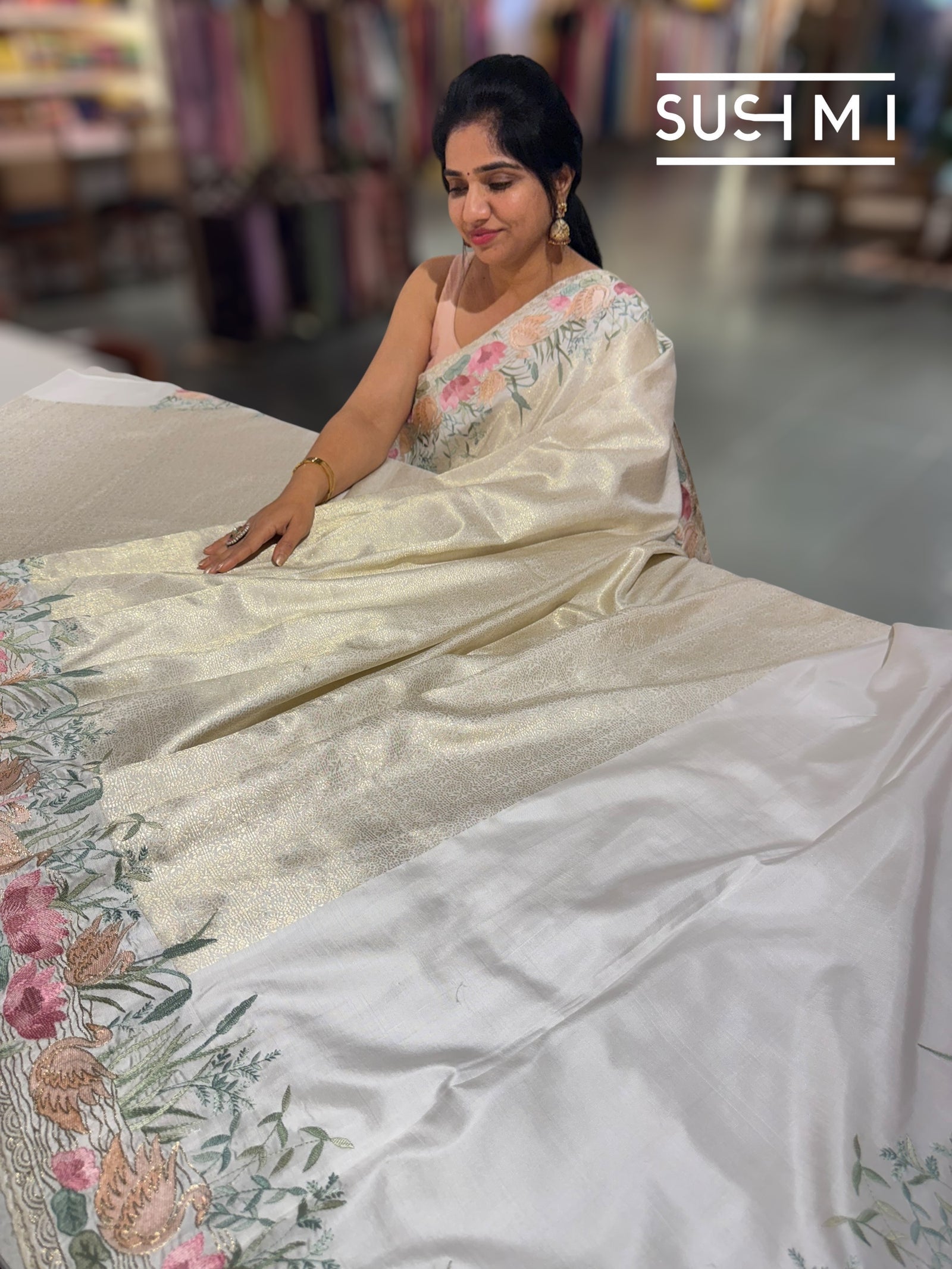 White Brocade Kanjeevaram with embroidery D62F039