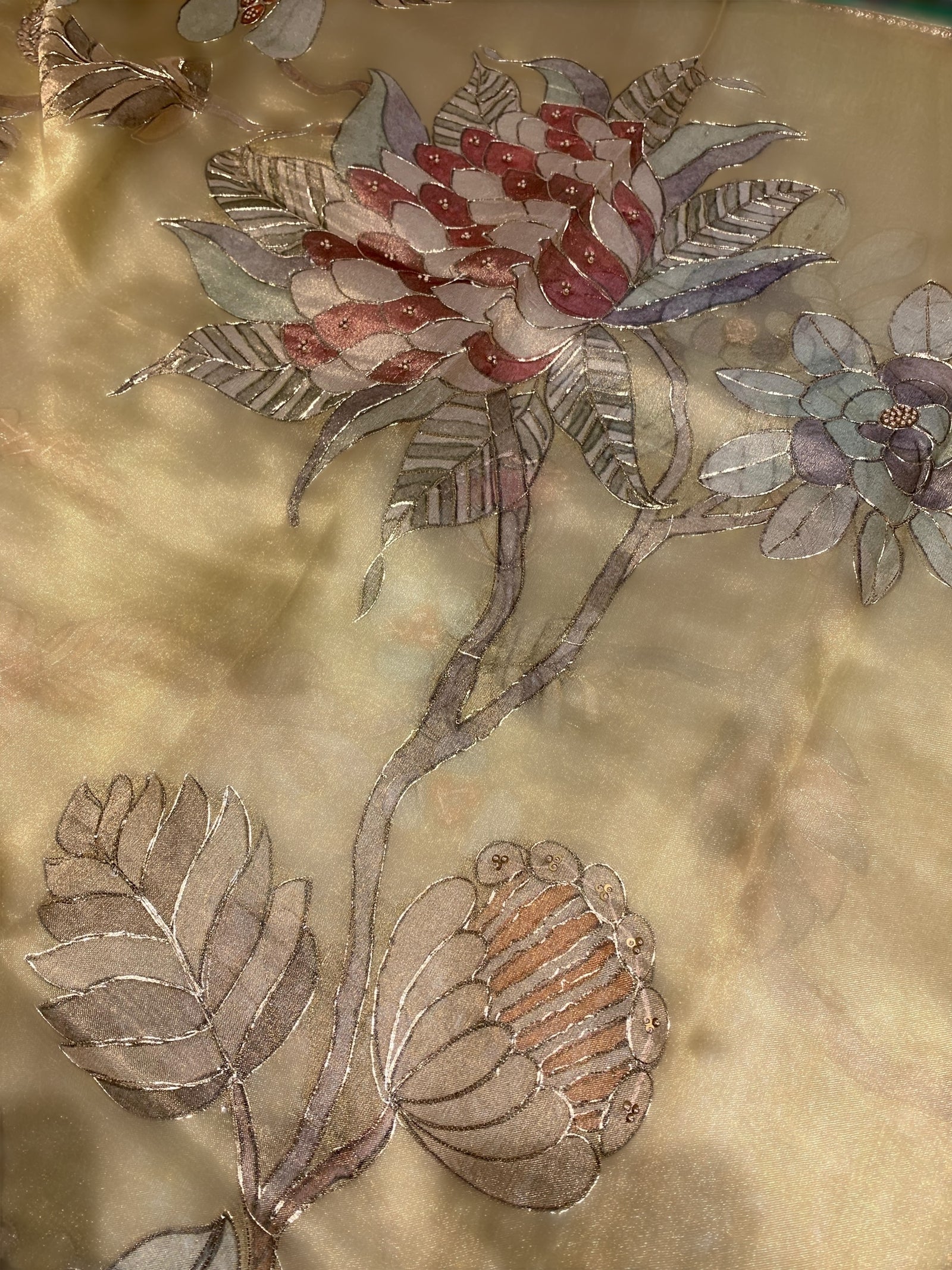 Gold Printed Banarasi Tissue with Handwork