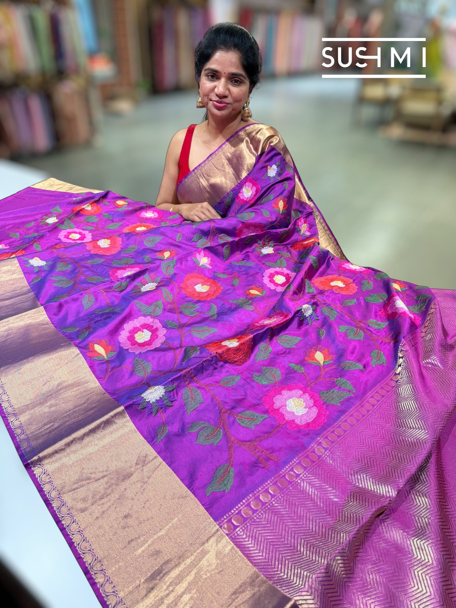 Majenta Purple Kanchi Soft Silk Saree with embroidery : S62F178
