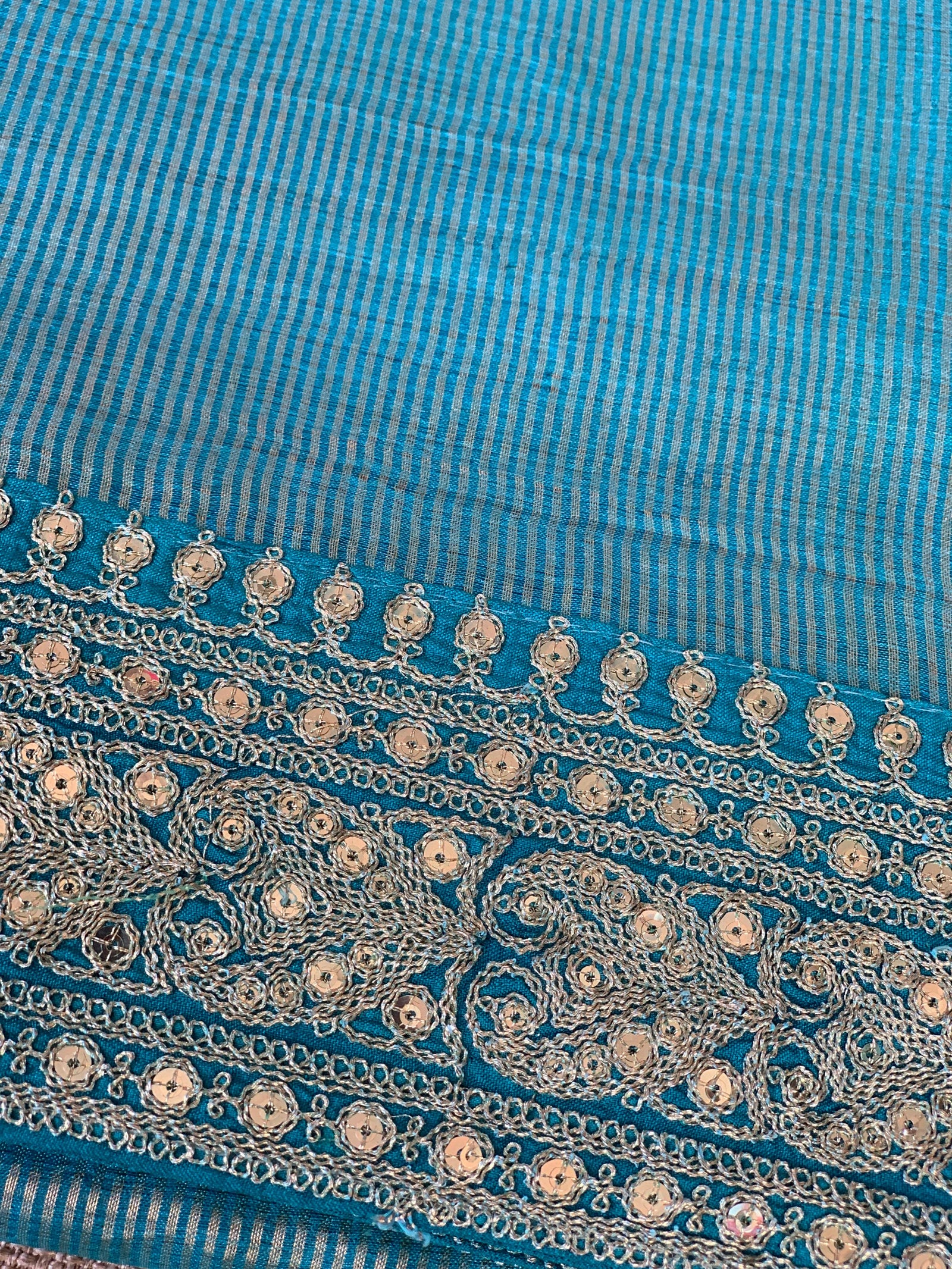Copper sulphate kora Muslin Tissue fusion saree