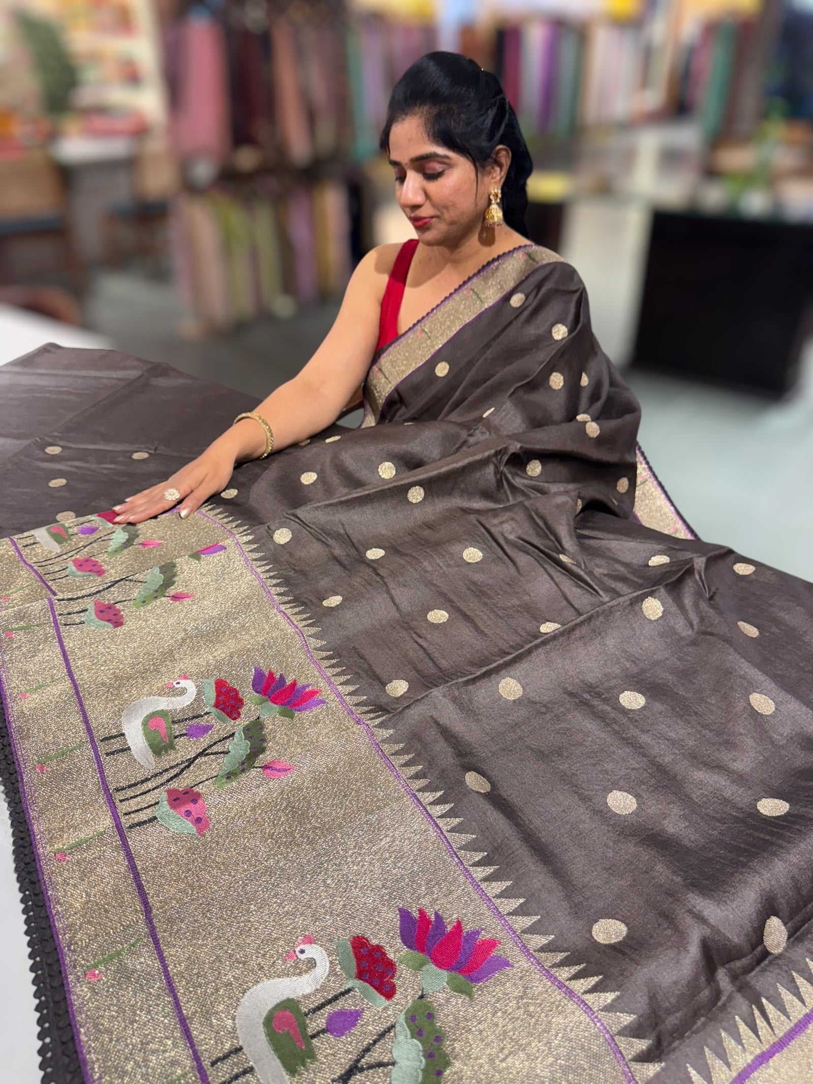Mocha Brown Tussar with embroidery