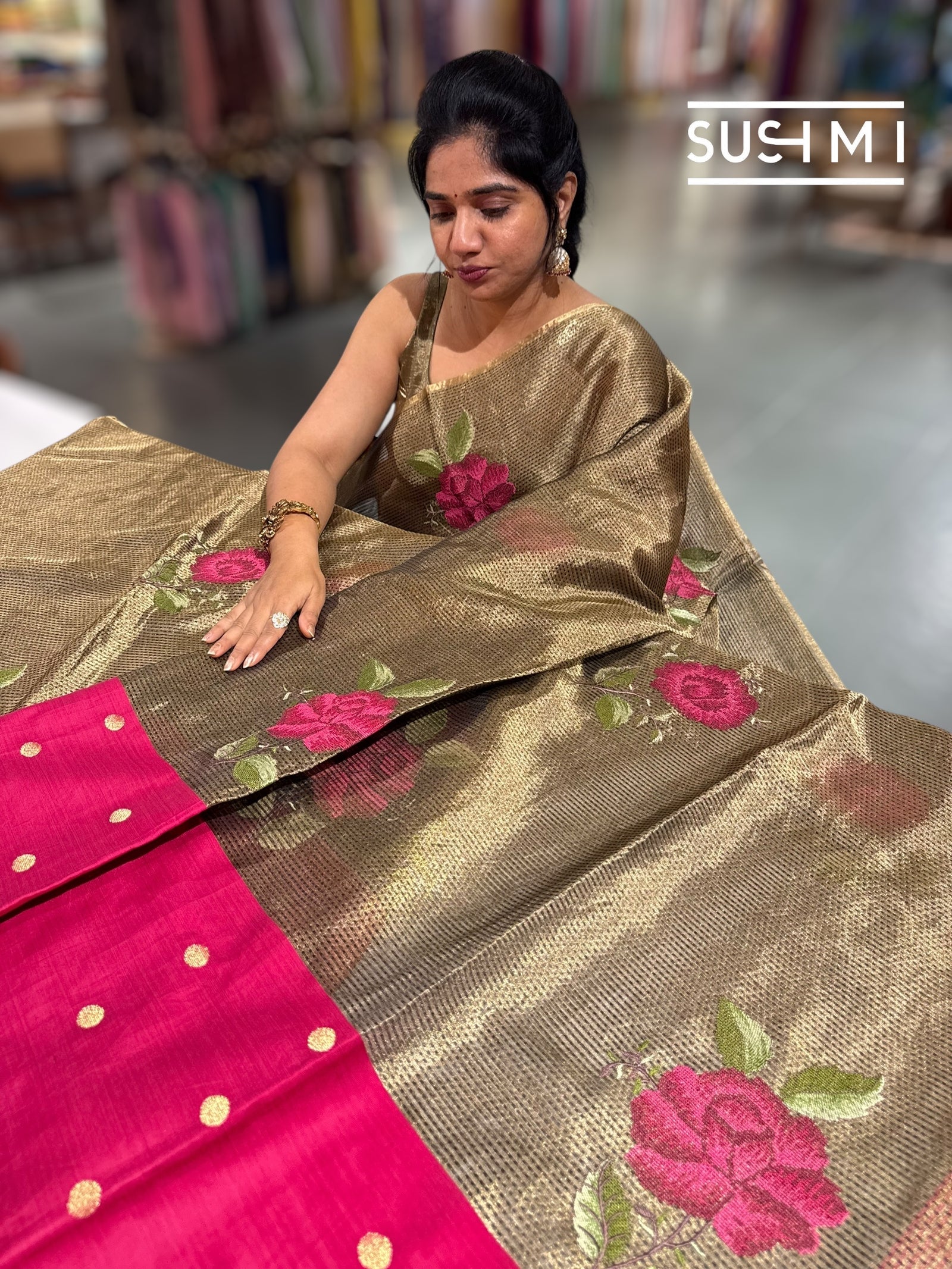 Kora tissue Saree with petite Point embroidery : S62106