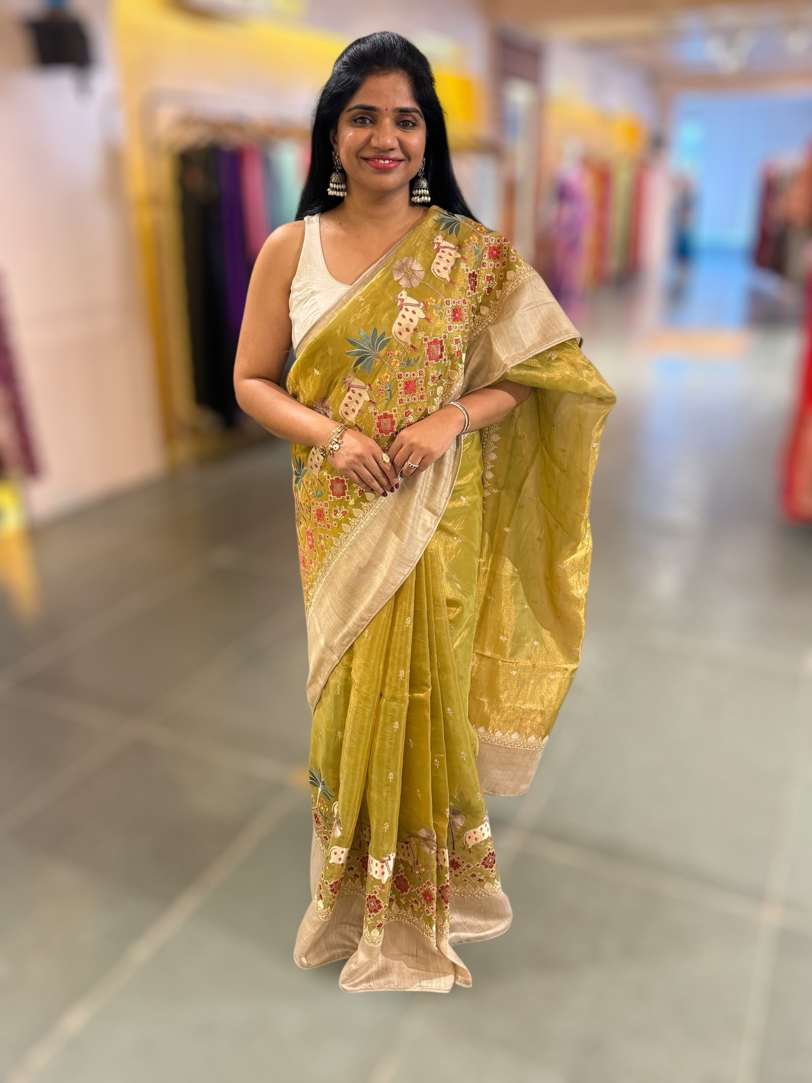 Lime Green Designer Tissue Saree