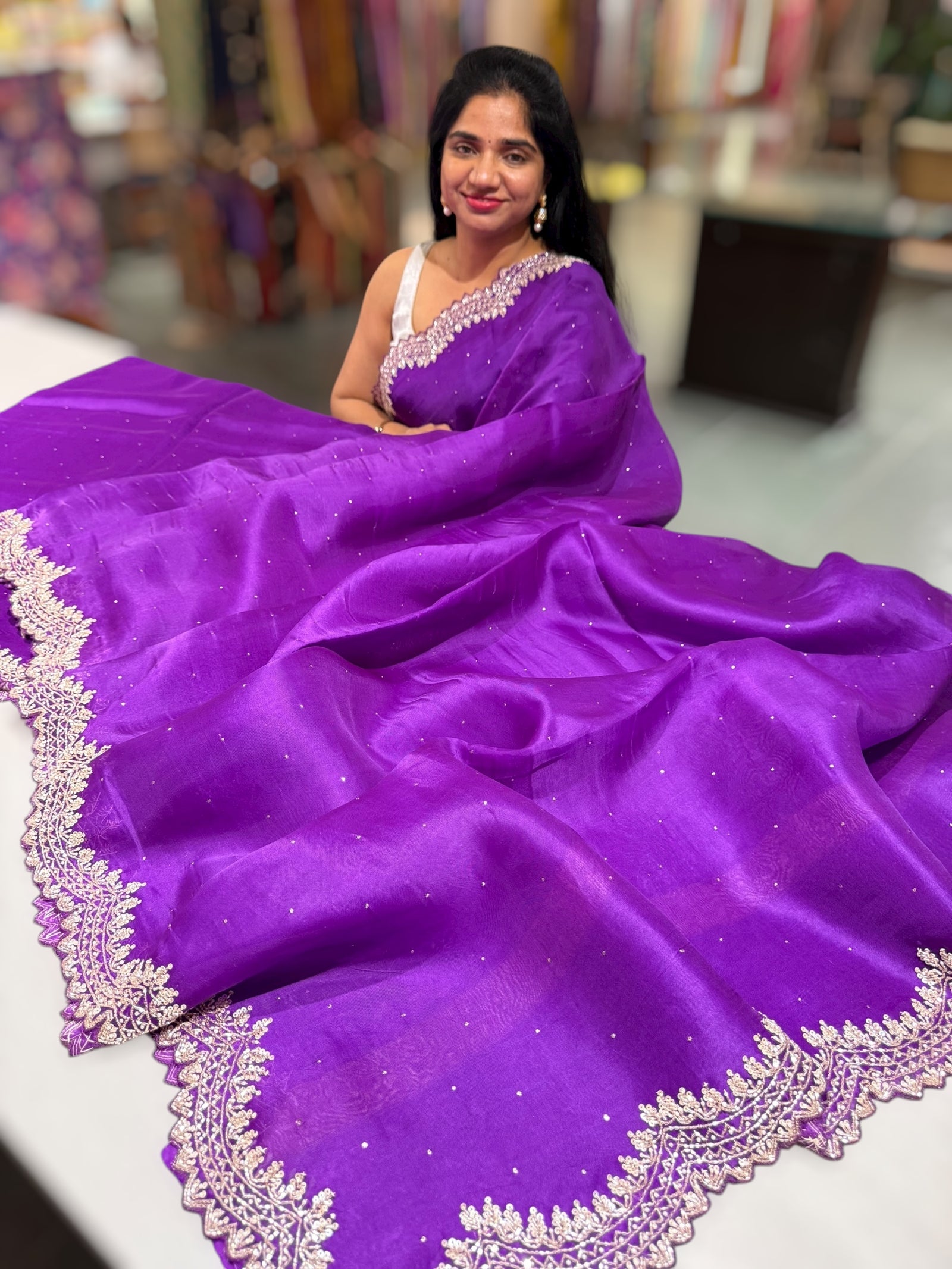 Purple Pure Organza Handwork Saree with heavy Designer Blouse