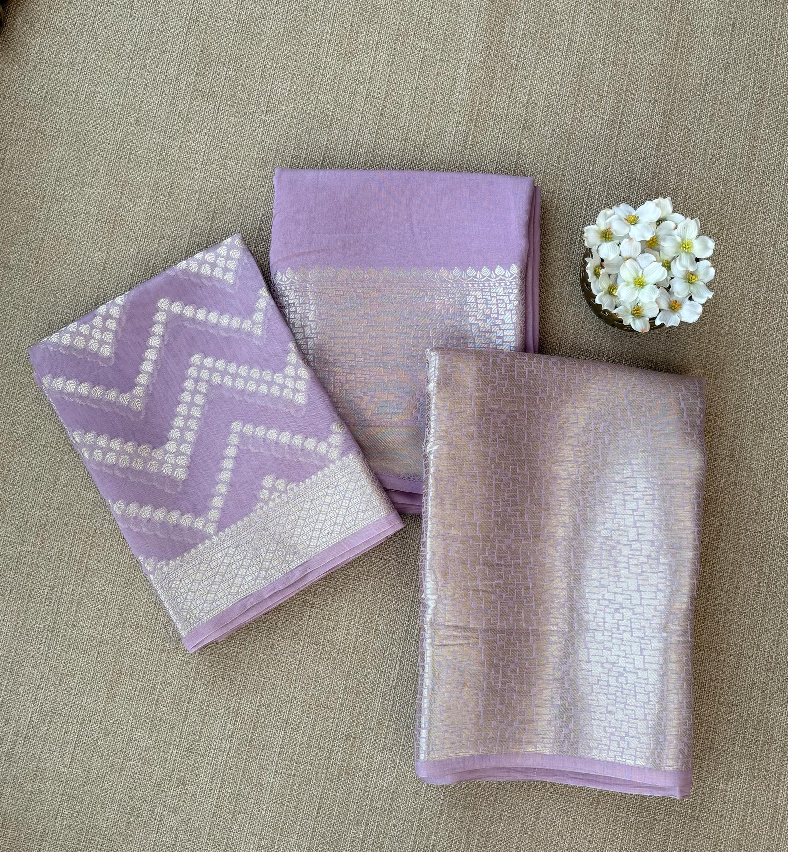 Lilac Banarasi Mul Silk Brocade 3-pc Sharara Suit set : SS62J15