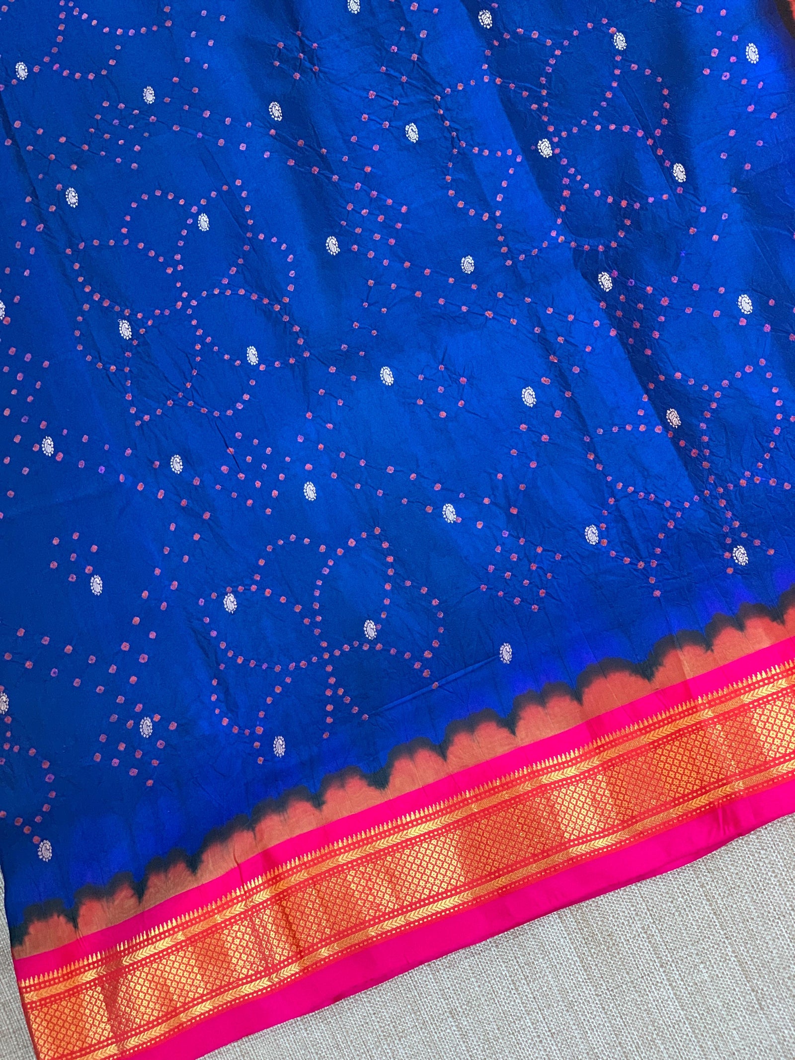 Blue Pure handloom Bandhini paithani saree