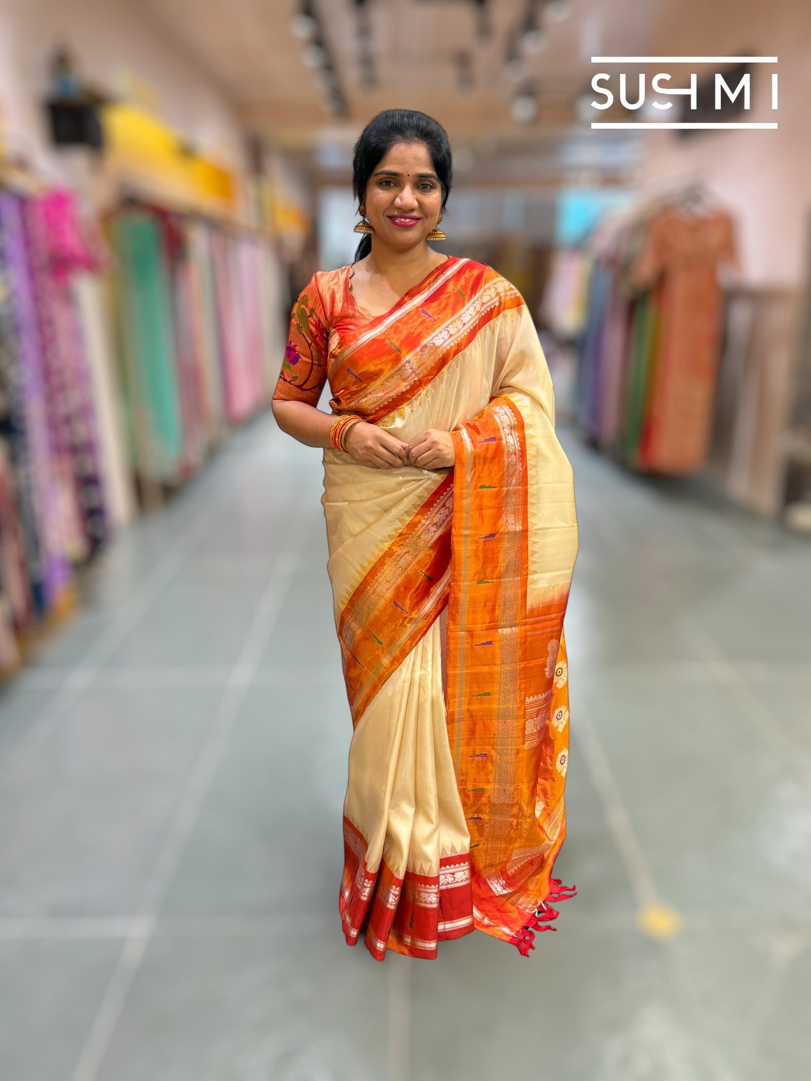Beige Gadwal Silk Saree with Paithani border : S62F180