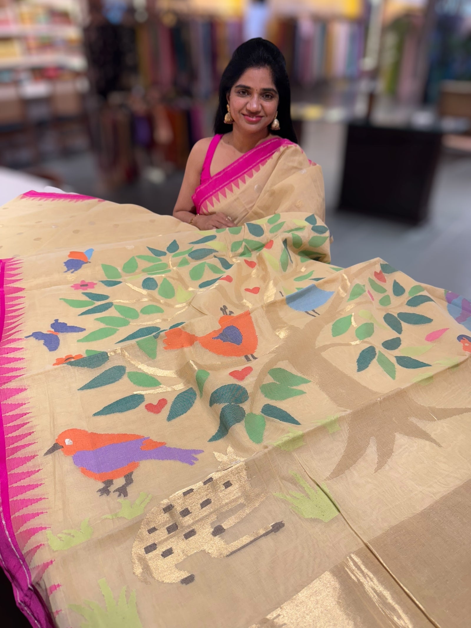 Besan Yellow Ponduru Khadi jamdani Saree