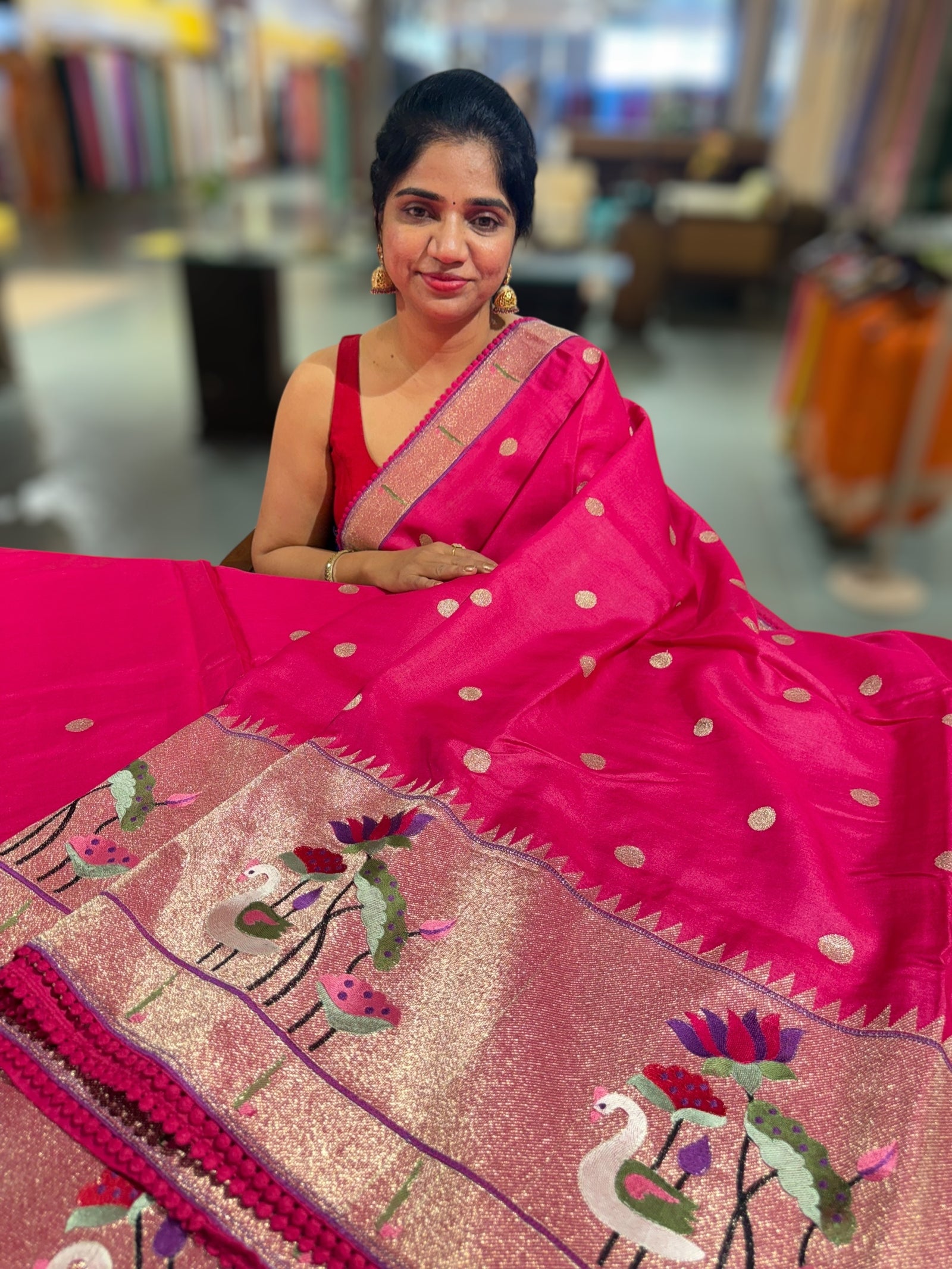 Dark Pink Tussar with embroidery