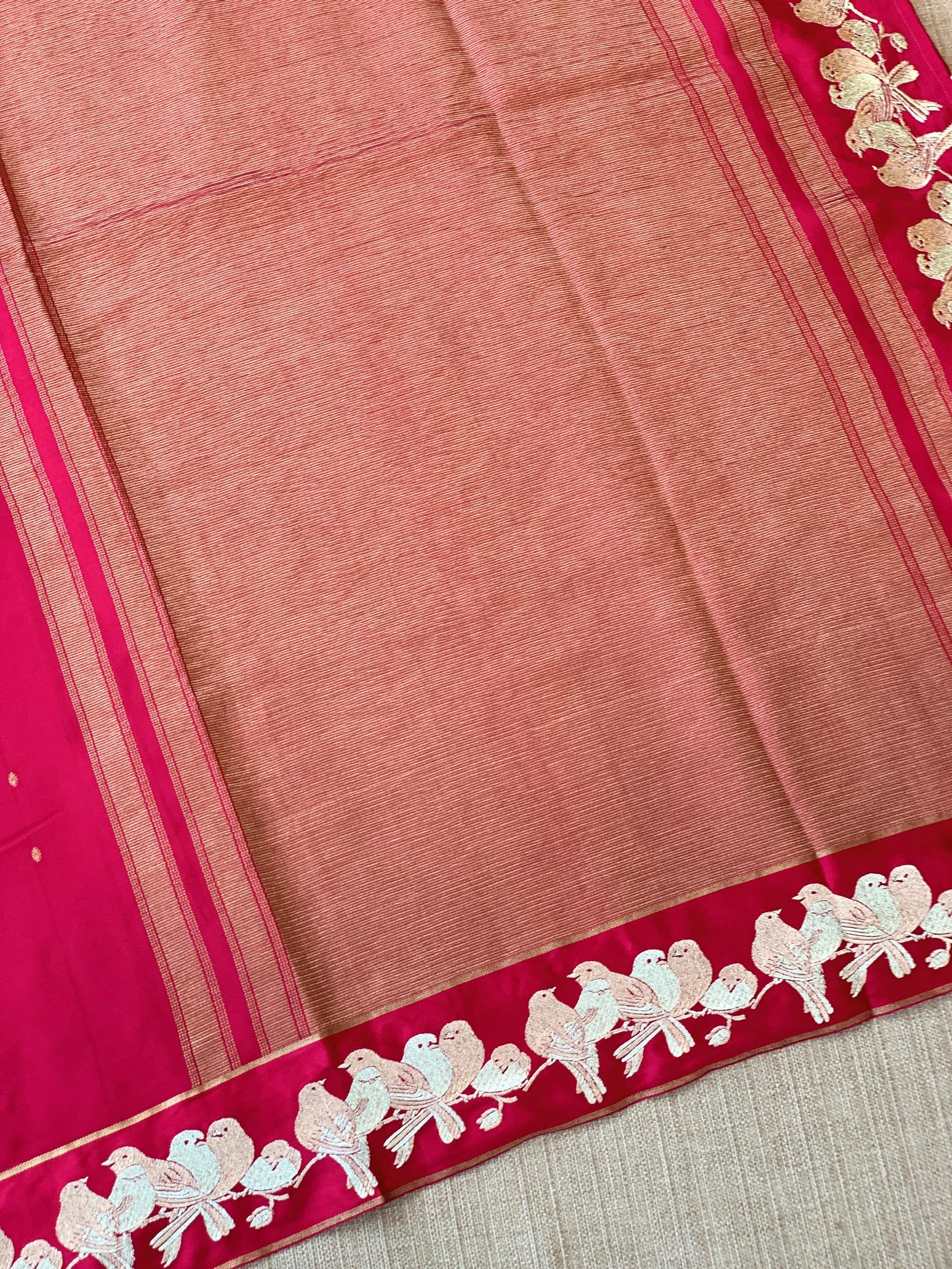 Dark Ruby Pink Mysore silk saree with woven motif and embroidered border : D62128