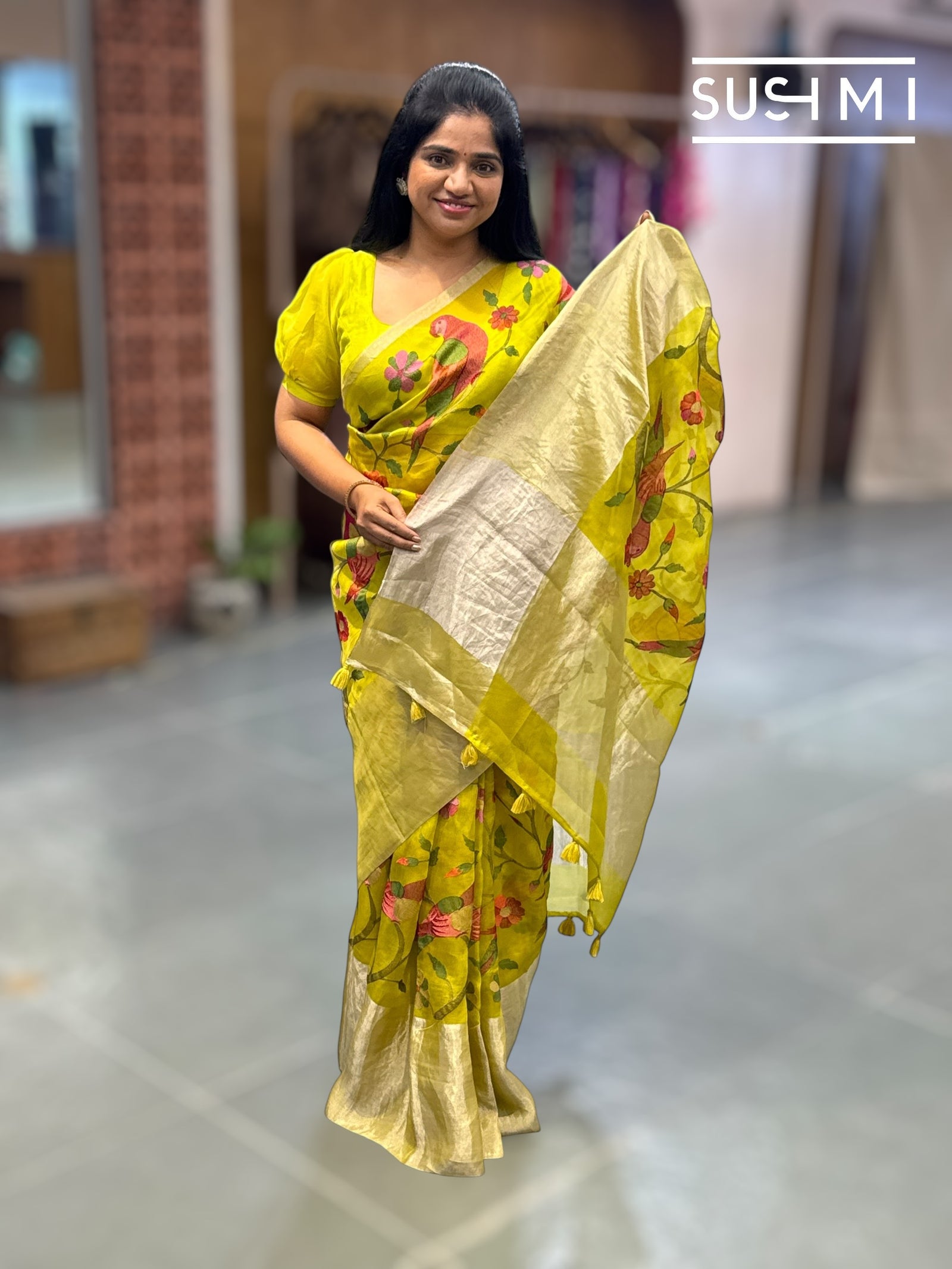 Lime Green Organza Saree with embroidery