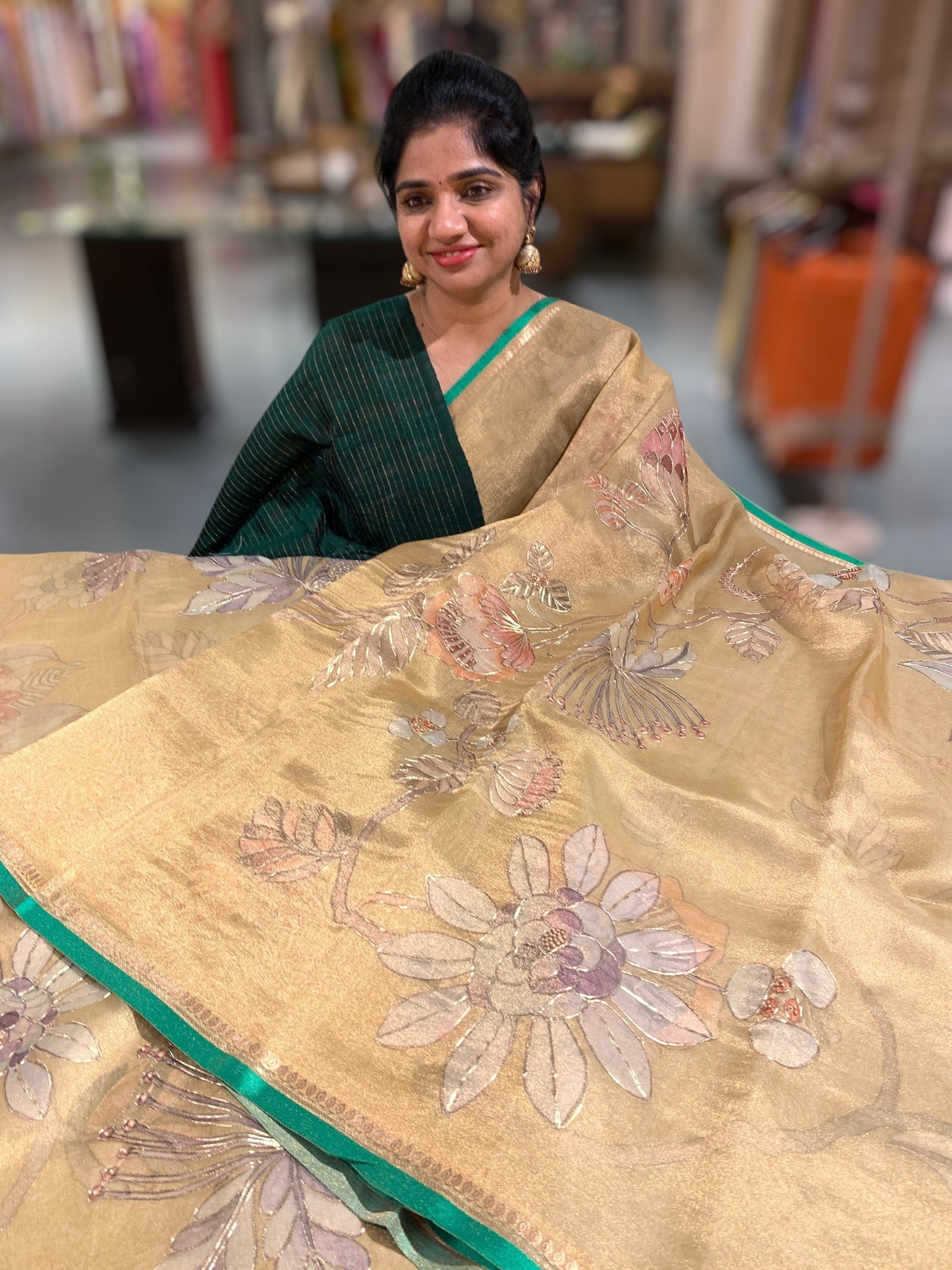 Gold Printed Banarasi Tissue with Handwork