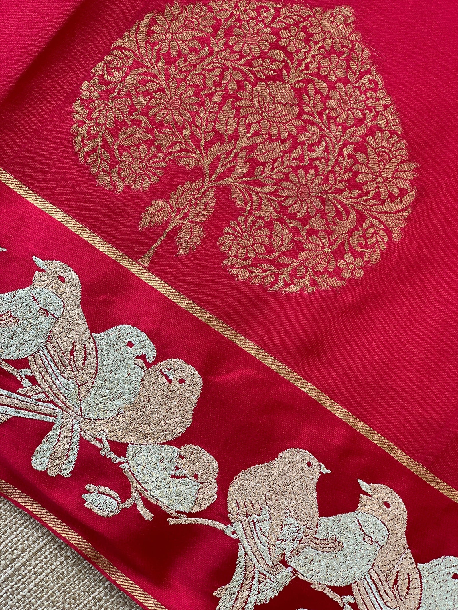Dark Ruby Pink Mysore silk saree with woven motif and embroidered border : D62128