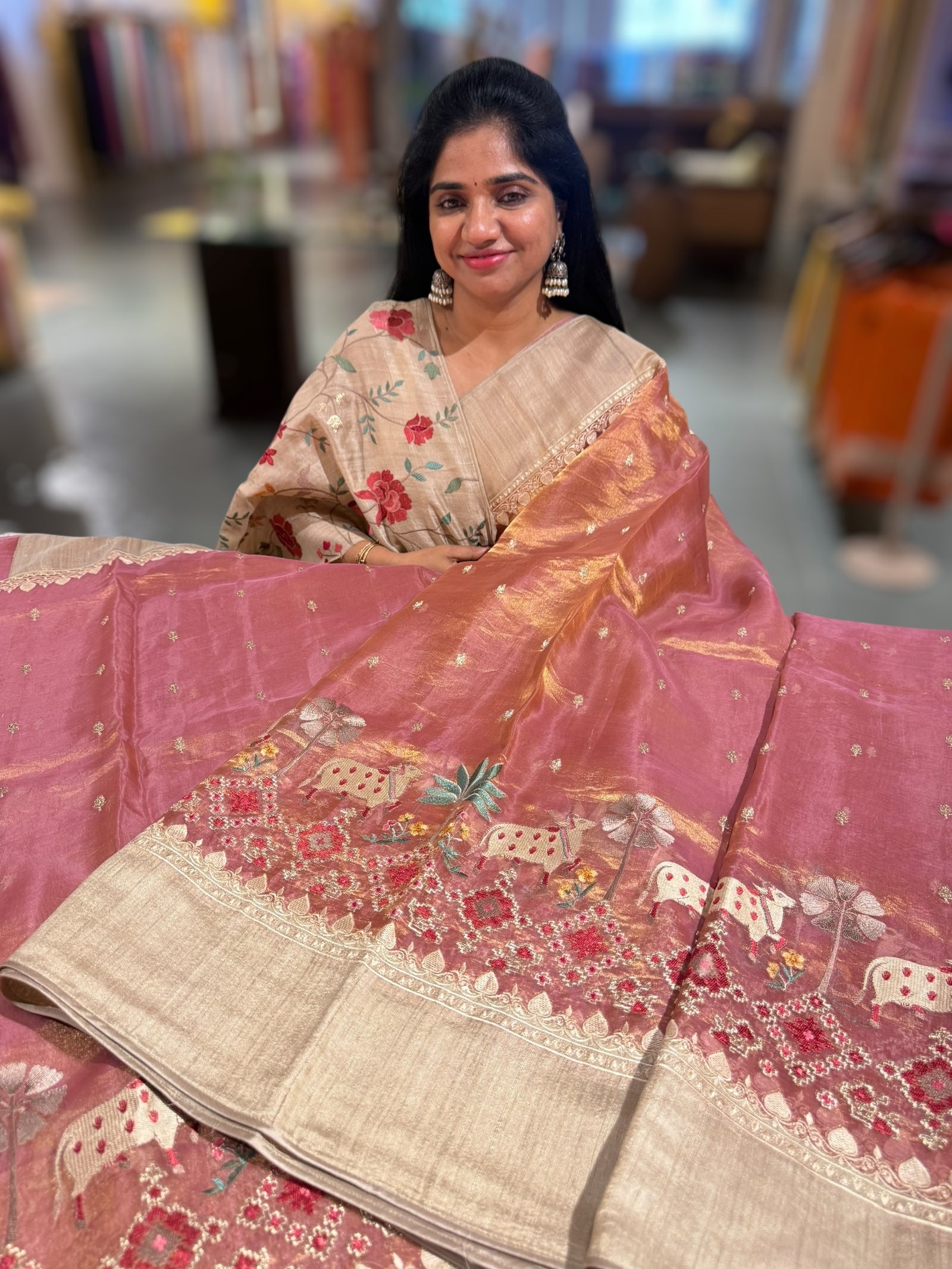 Onion Pink Designer Tissue Saree