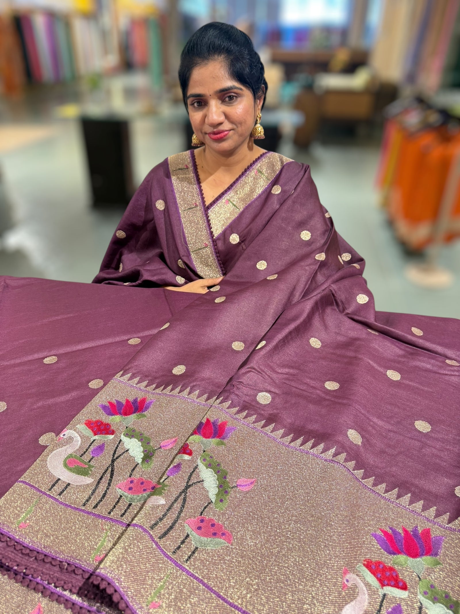 Grape Wine Tussar with embroidery