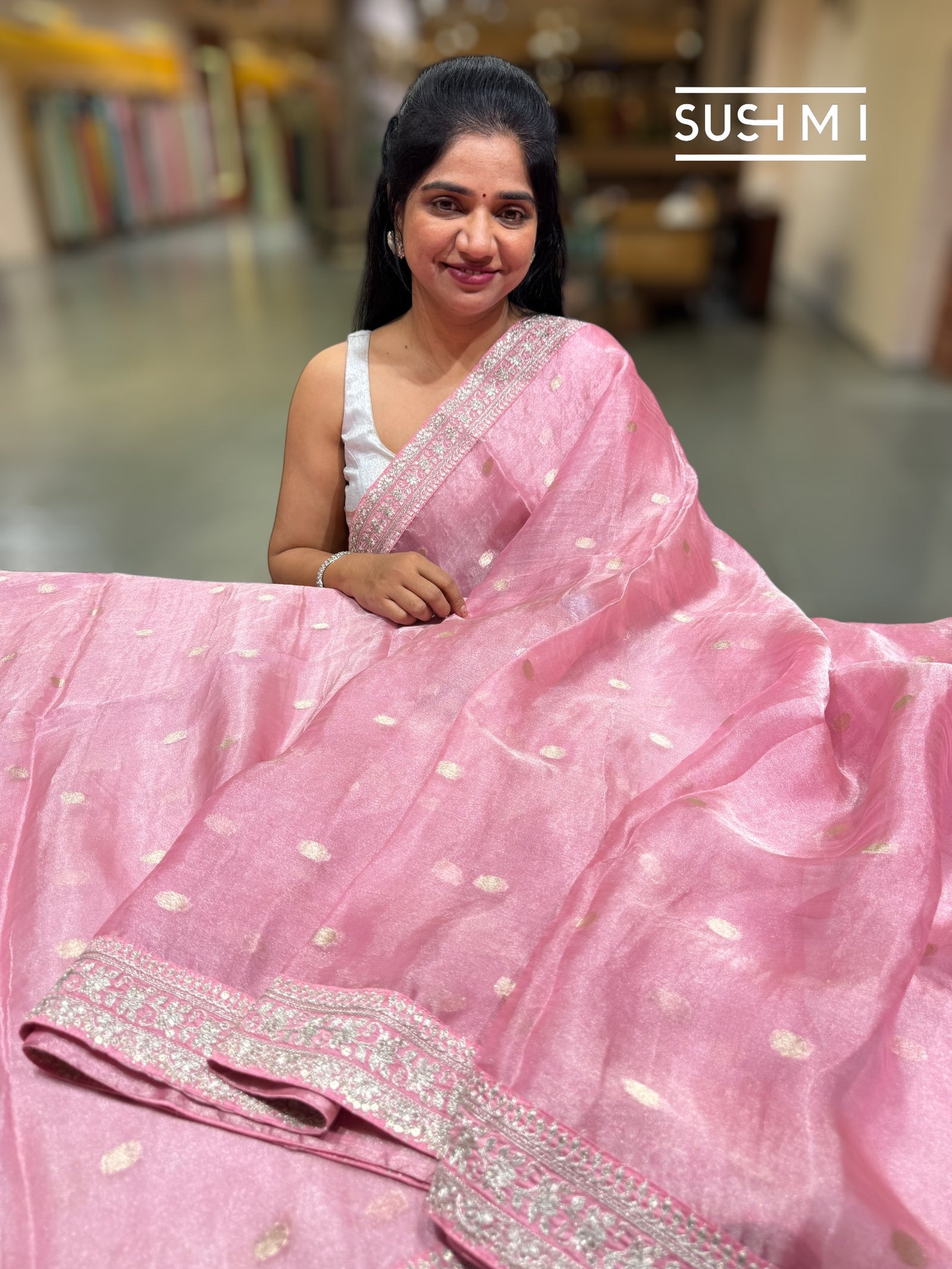 Baby Pink Banarasi Tissue Saree : S62F224