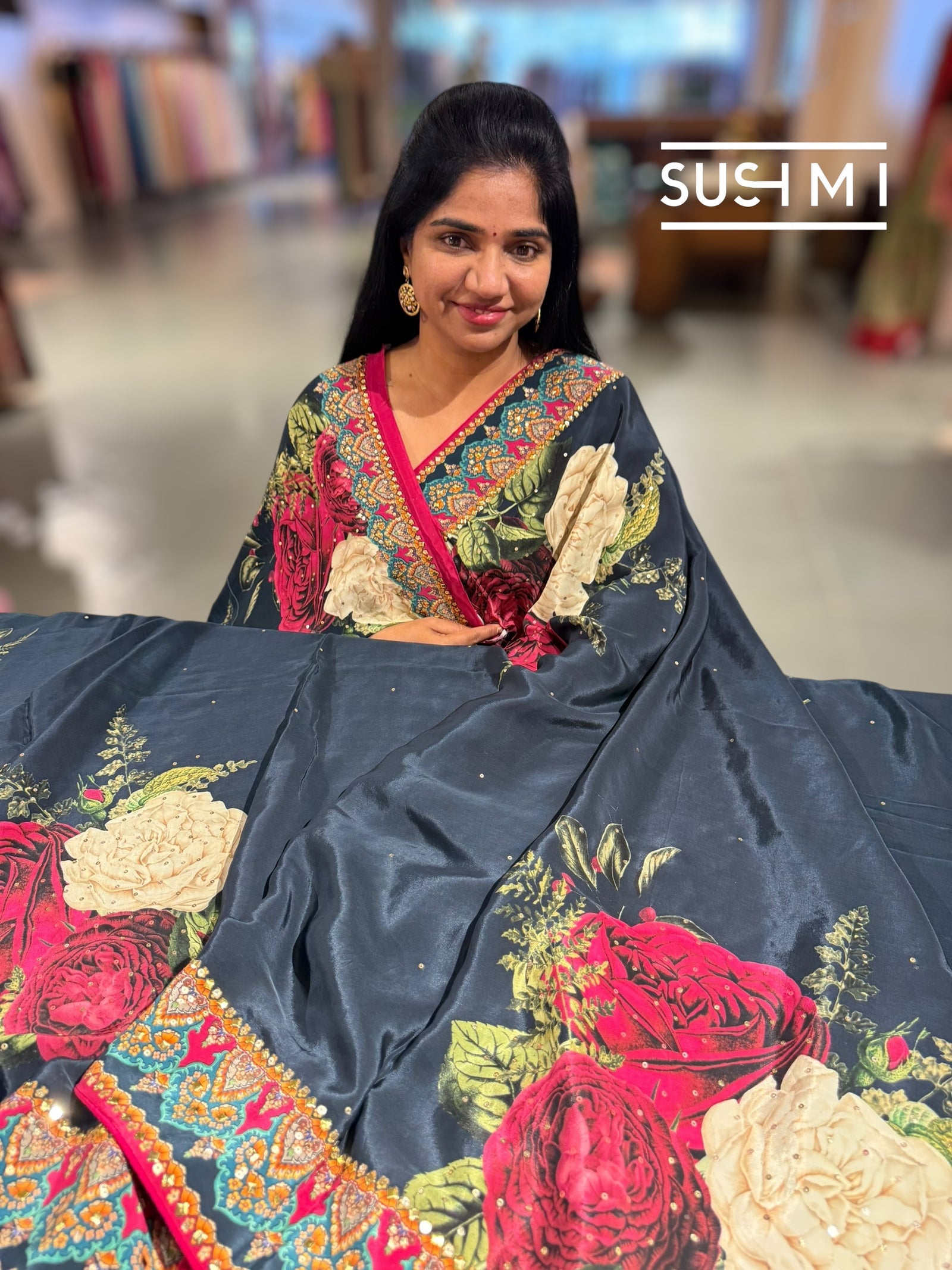 Black Designer Crepe Silk Saree : D62F031