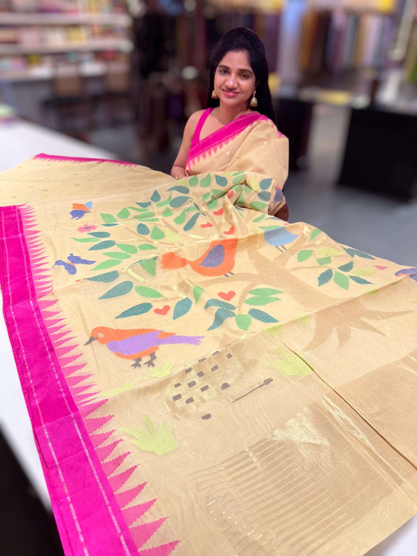 Besan Yellow Ponduru Khadi jamdani Saree