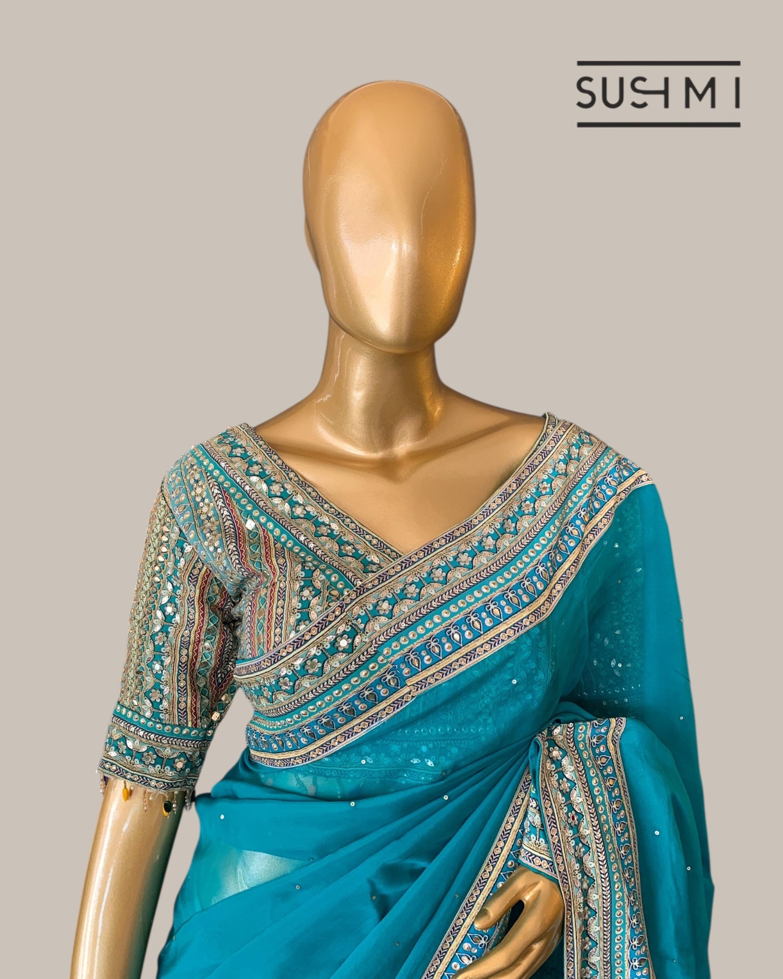 Teal DesignerOrganza saree