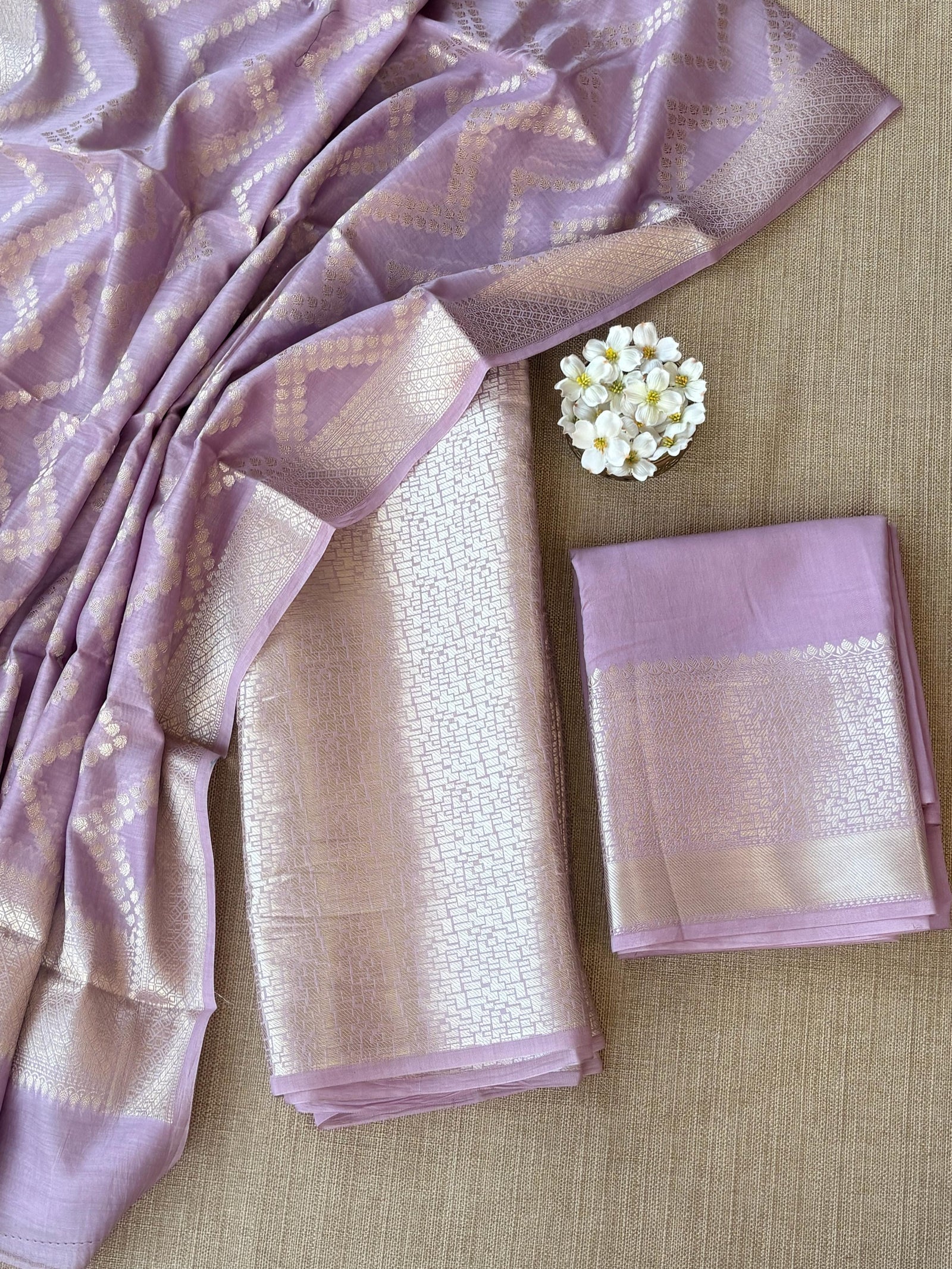 Lilac Banarasi Mul Silk Brocade 3-pc Sharara Suit set : SS62J15