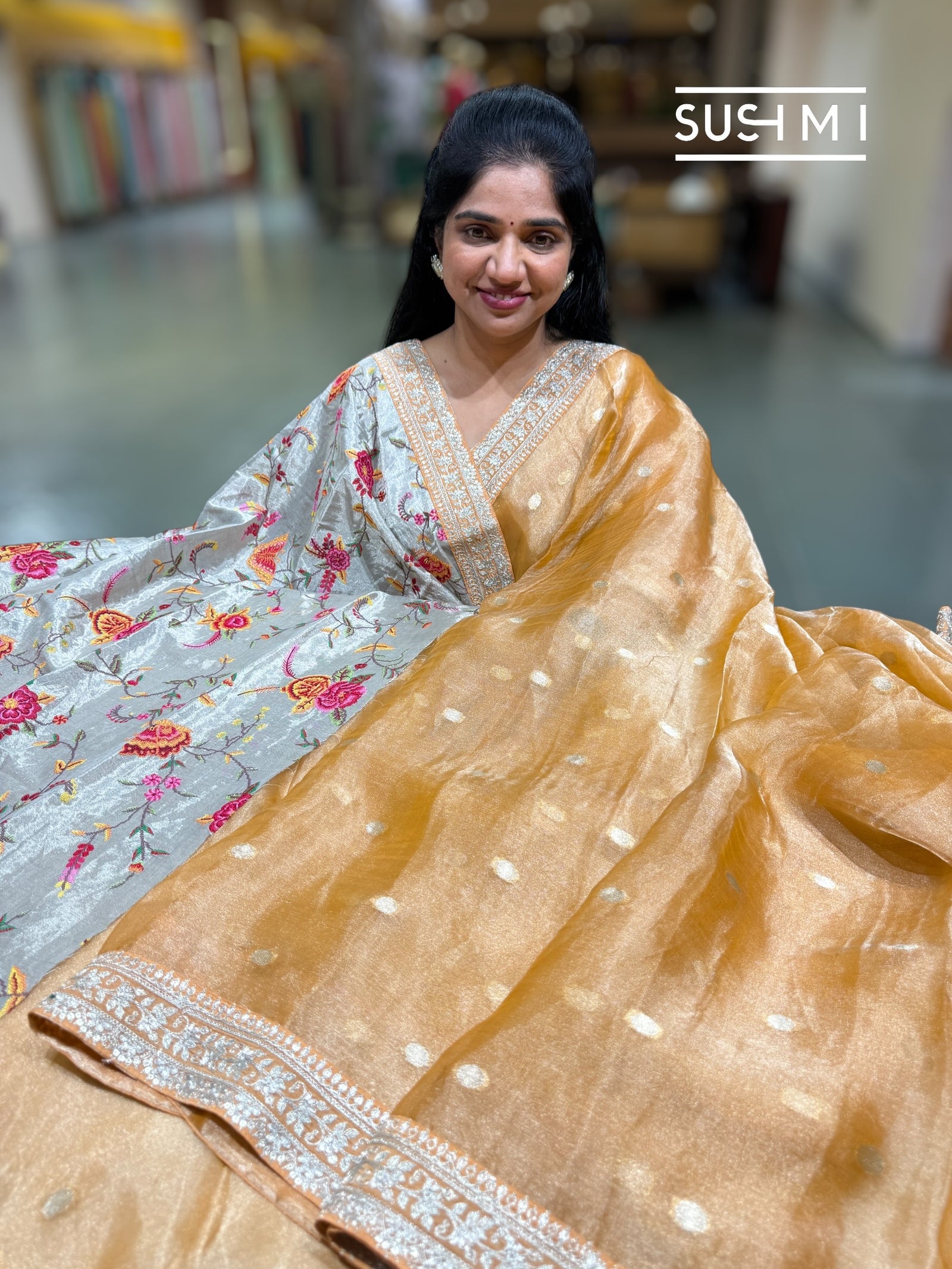 Light Orange Banarasi Tissue Saree : S62F225
