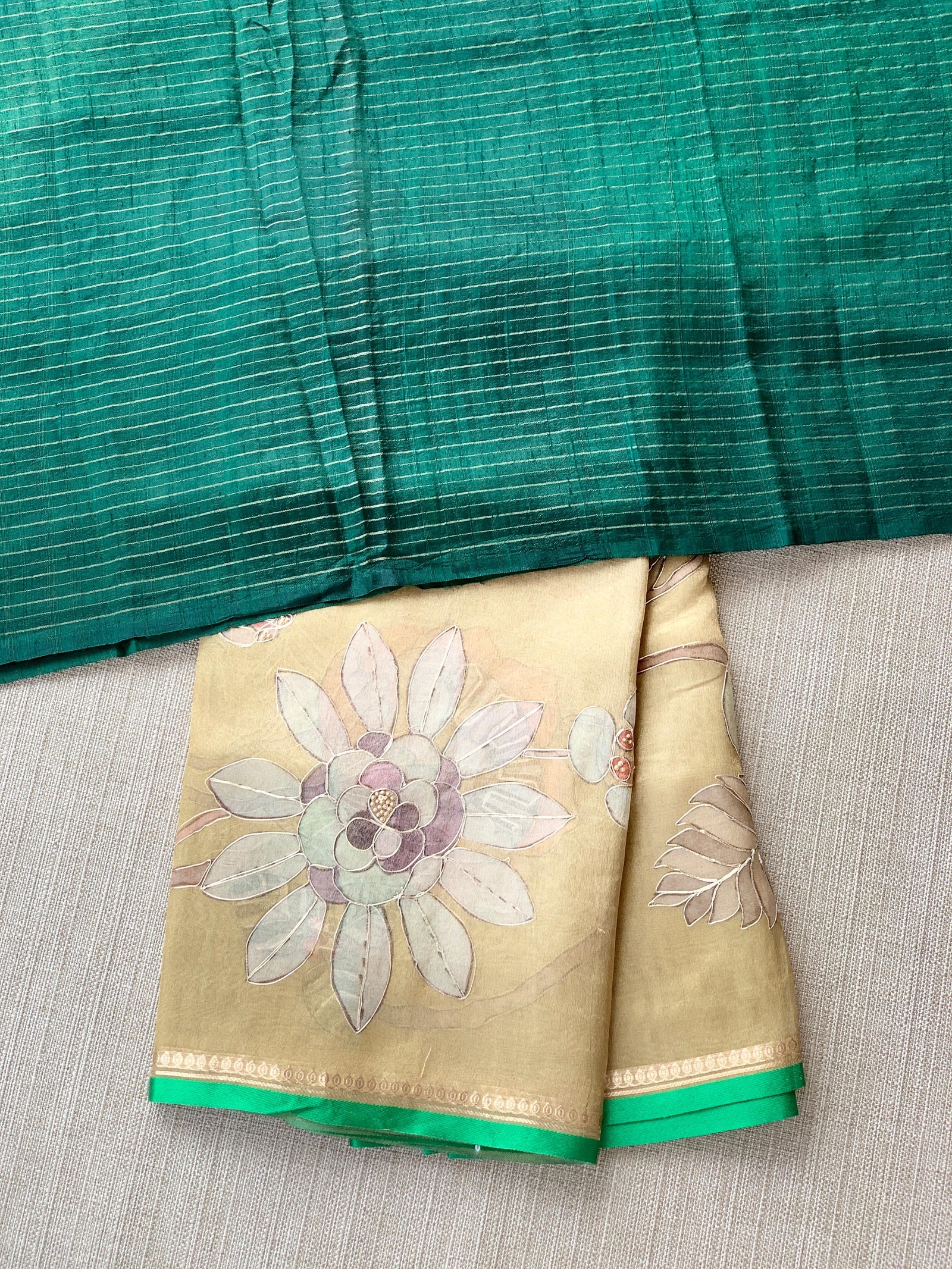Gold Printed Banarasi Tissue with Handwork