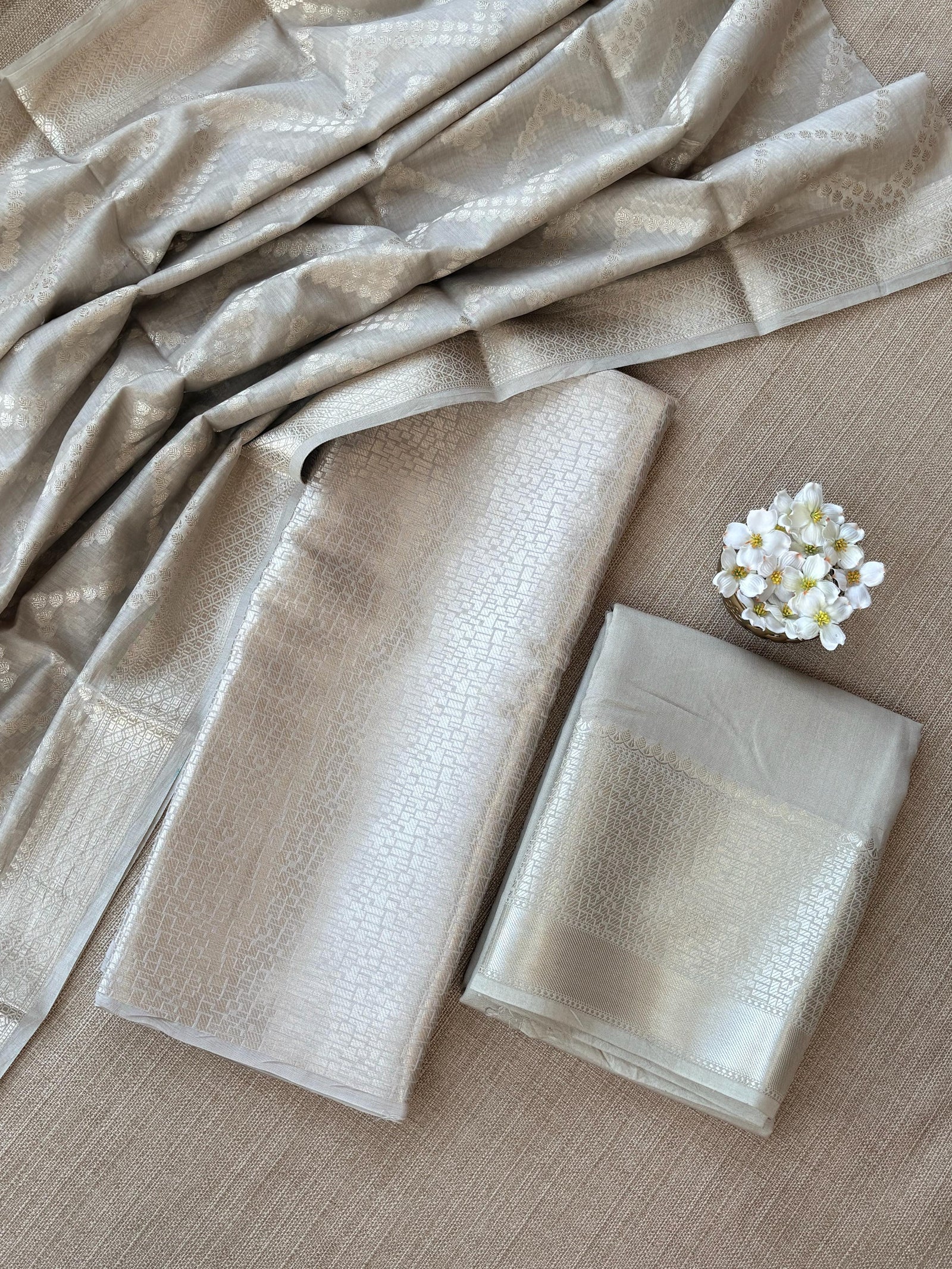 Earthy Tone Banarasi Mul Silk Brocade 3-pc Sharara Suit set : SS62J13