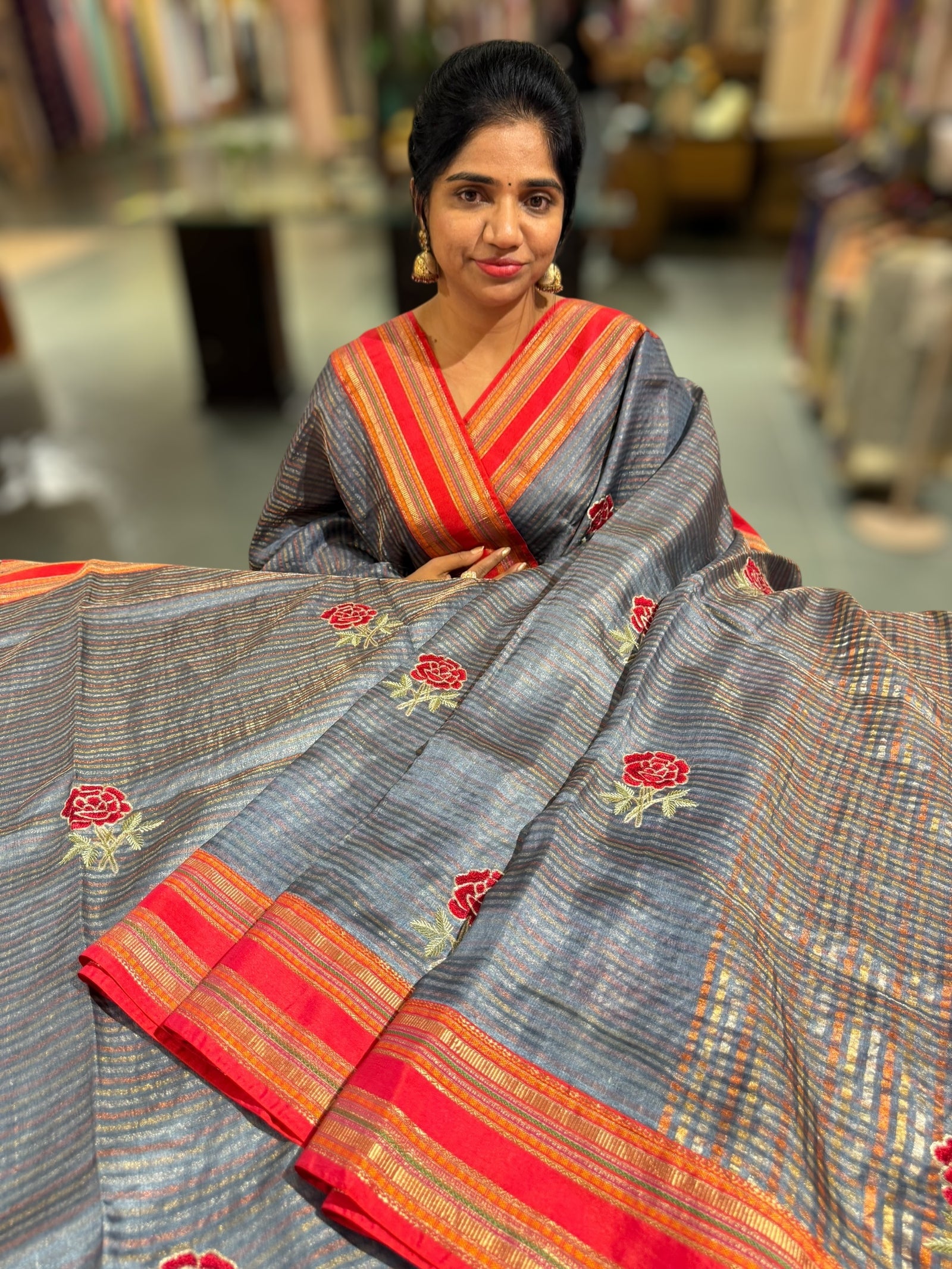 Tussar Tissue and Silk fusion Saree with embroidery
