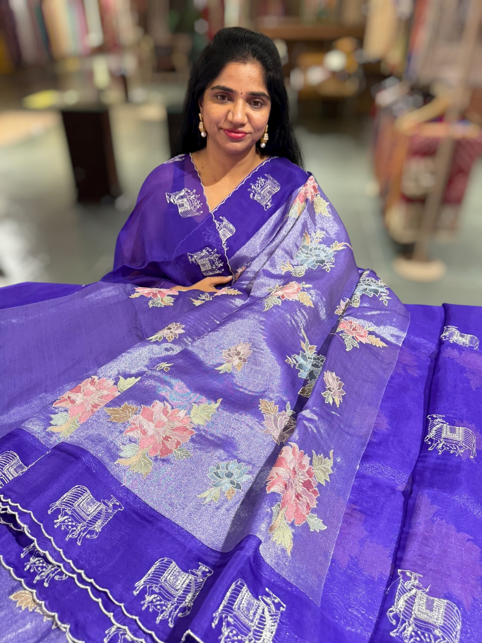 Purple Premium Handloom Designer Tissue saree with exquisite embroidery