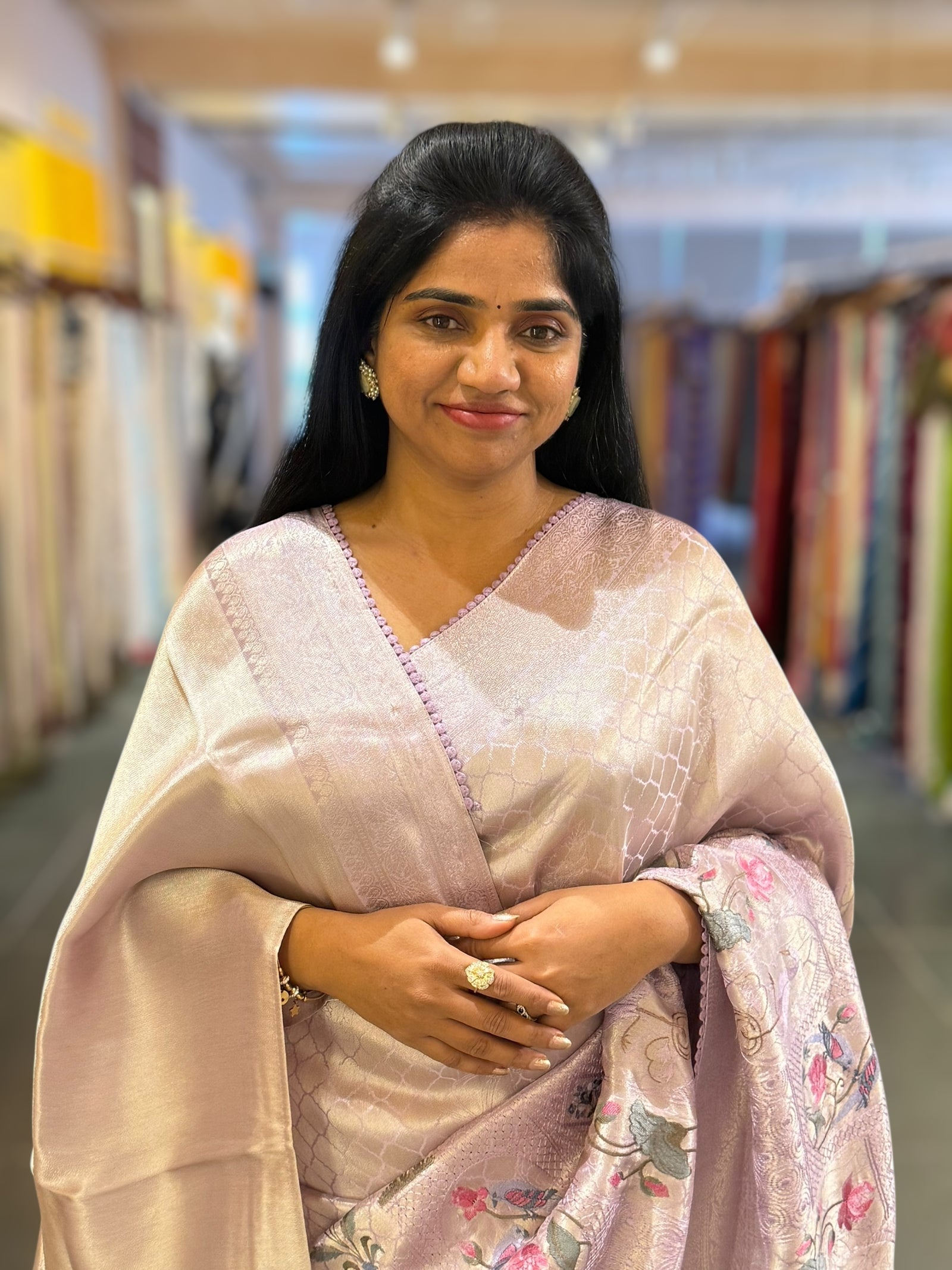 Lilac Fancy Banarasi Tonchoi style saree with patola inspired embroidery