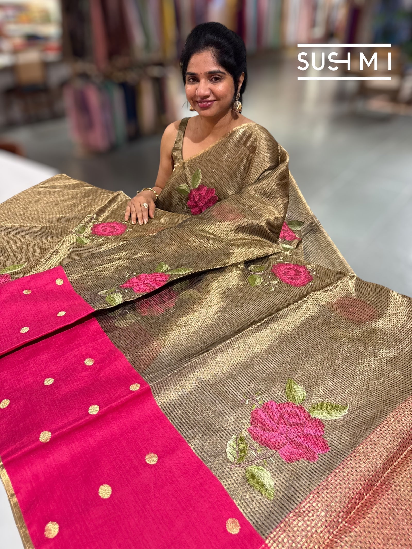 Kora tissue Saree with petite Point embroidery : S62106