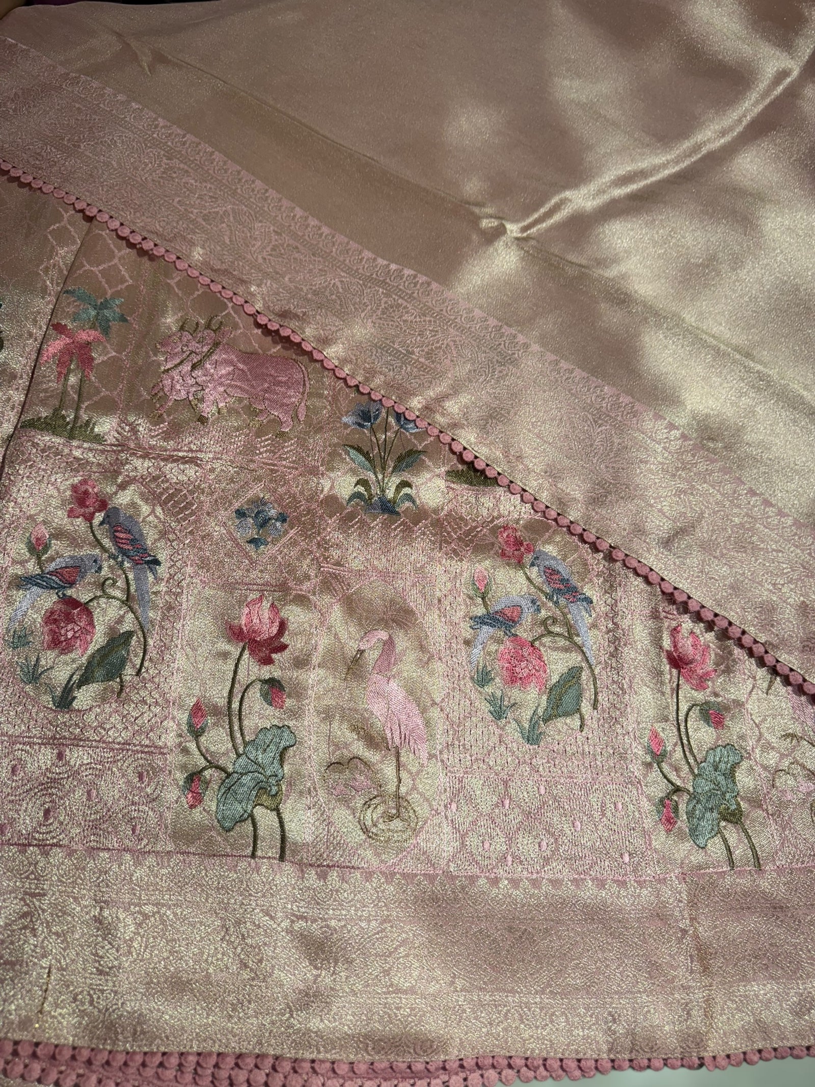 Pastel Pink Fancy Banarasi saree with embroidery