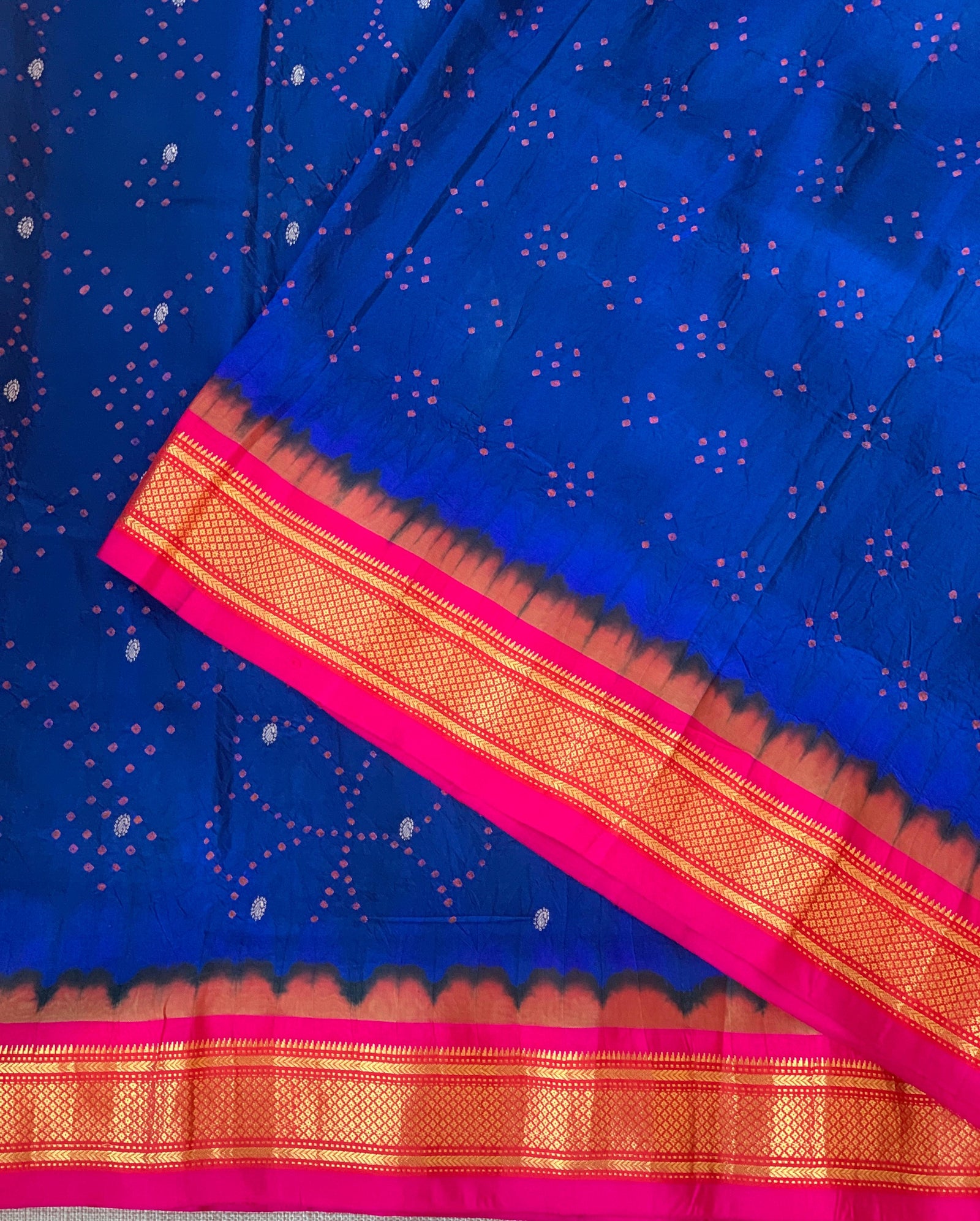 Blue Pure handloom Bandhini paithani saree