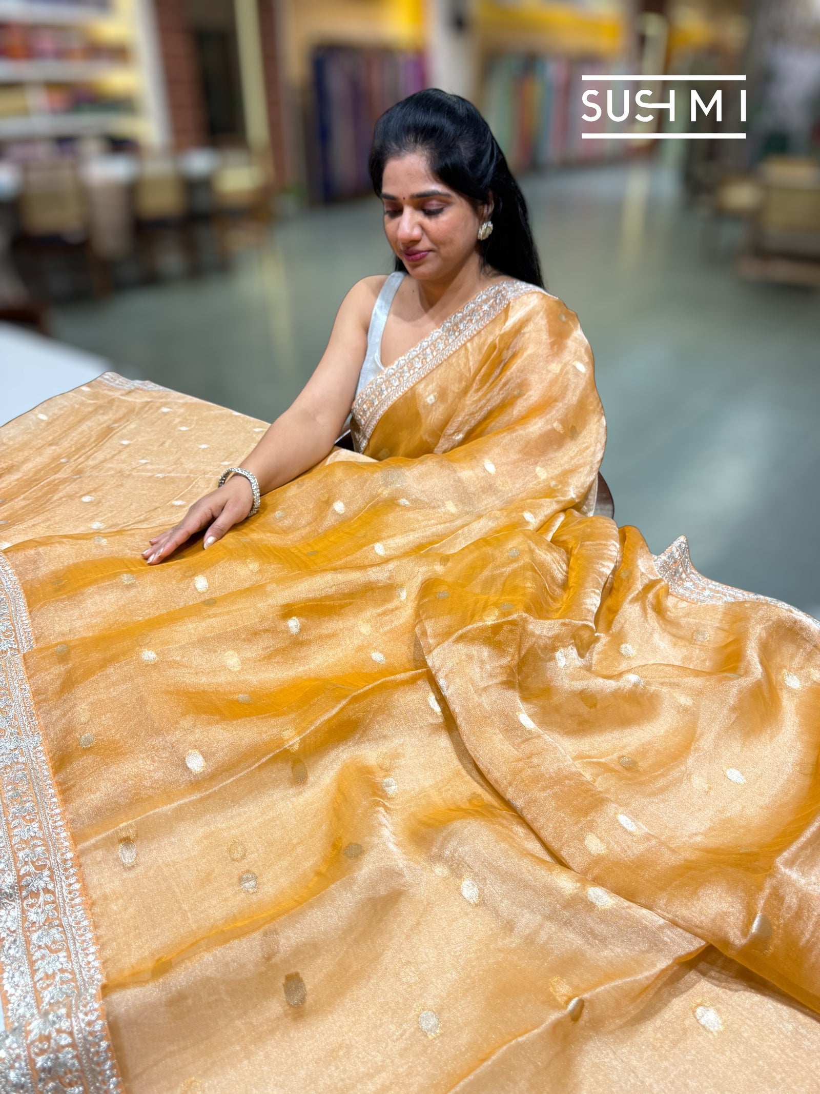 Light Orange Banarasi Tissue Saree : S62F225
