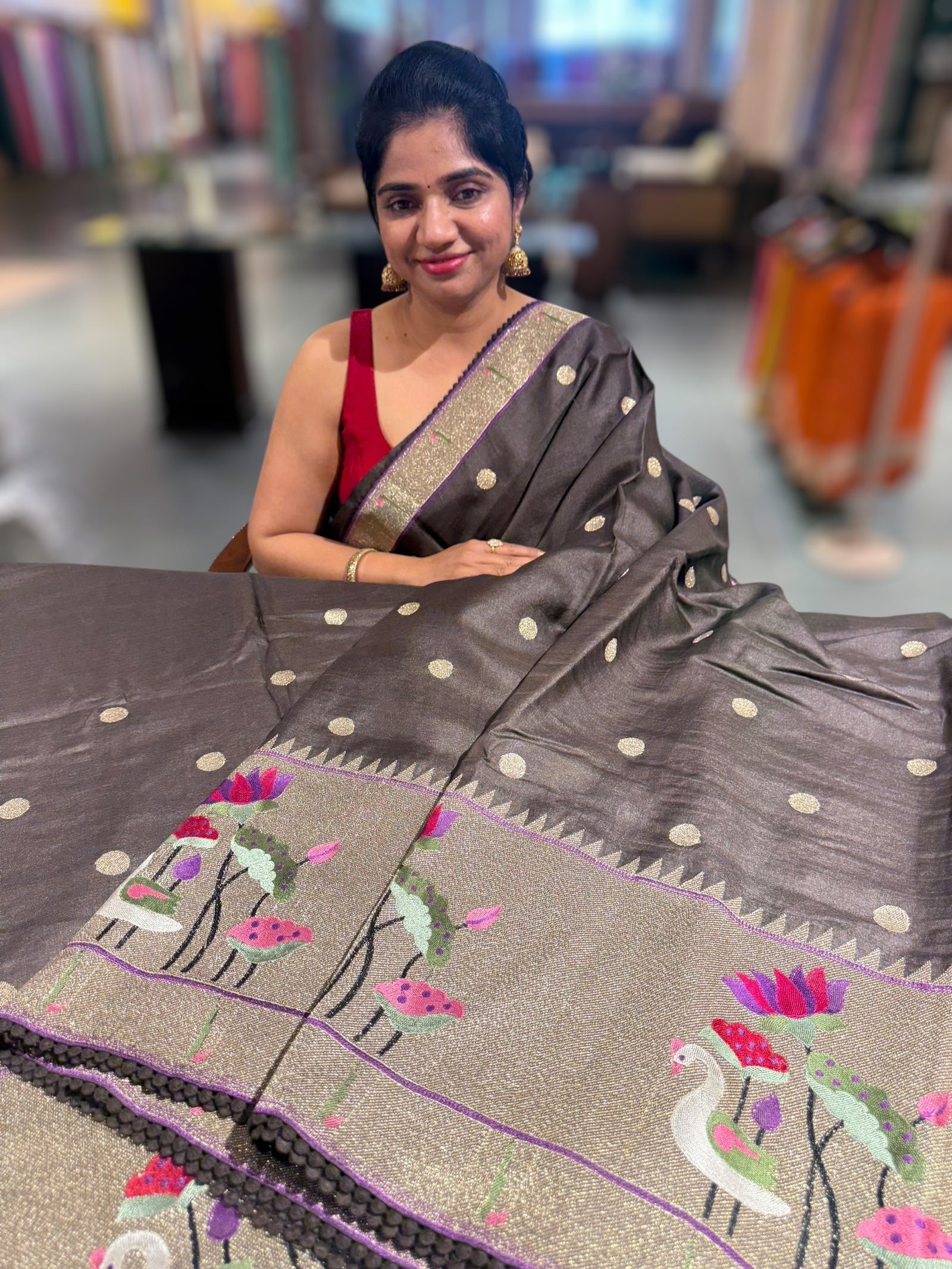 Mocha Brown Tussar with embroidery