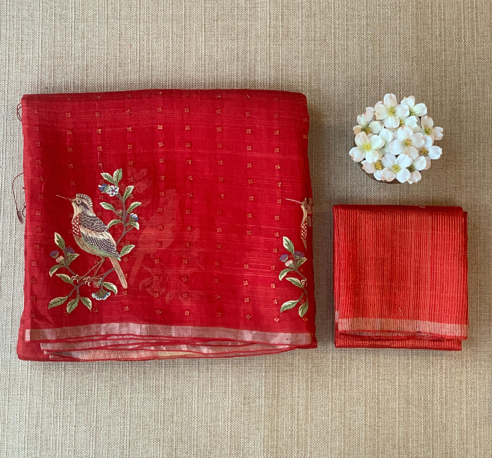 Red Tussar Kota Saree byloom Saree
