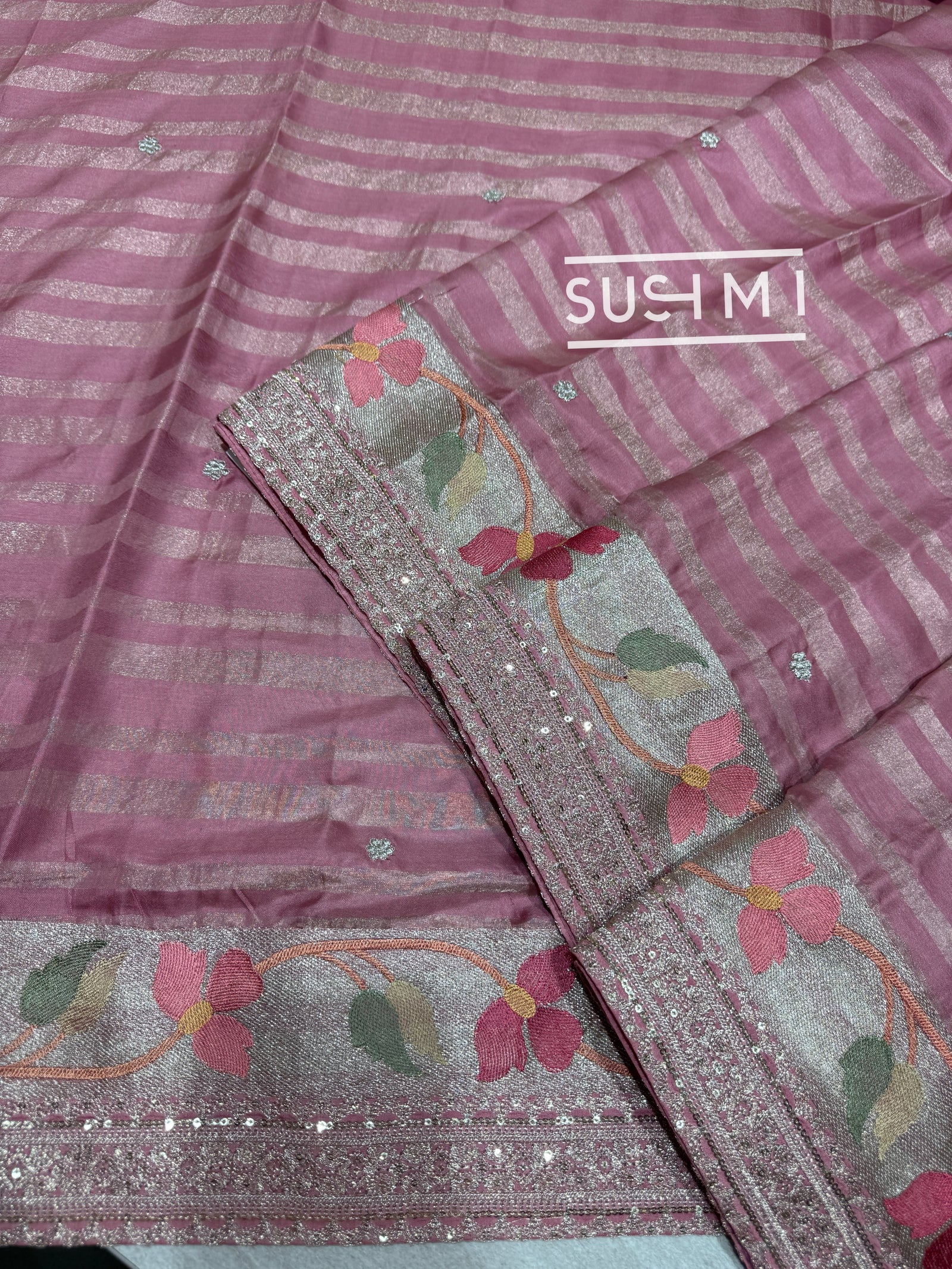 Dusty Pink Soft Silk Saree with paithani embroidery : SM023