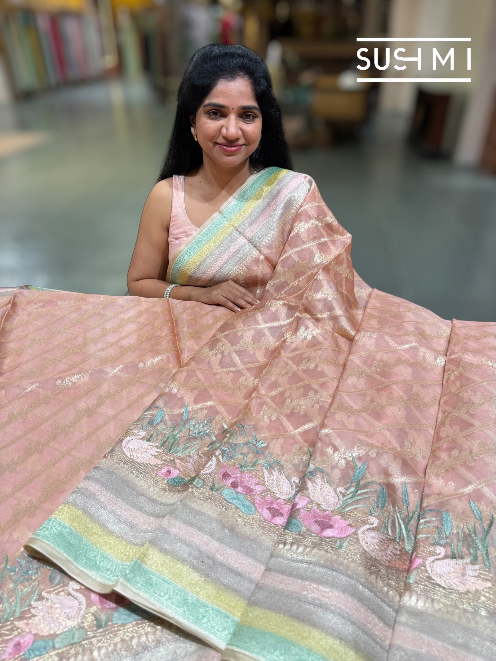 Peach Pink Designer Kora Banarasi Saree: S62F231