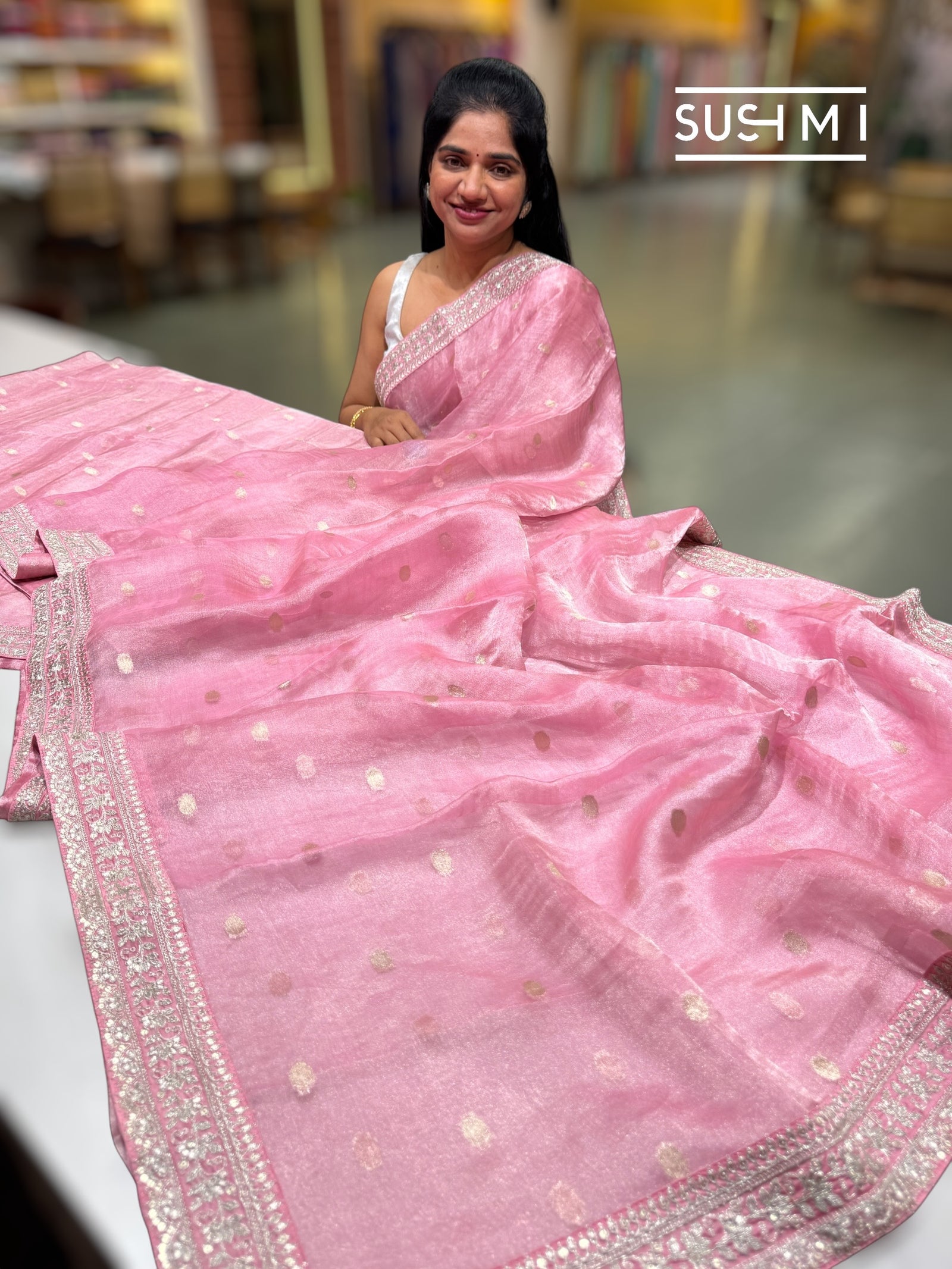 Baby Pink Banarasi Tissue Saree : S62F224