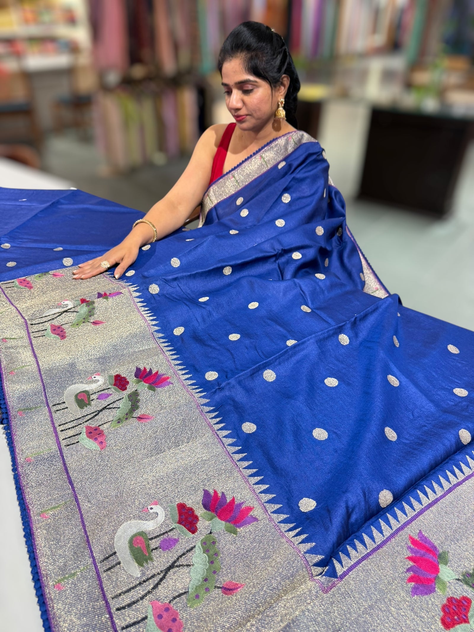 Royal Blue Tussar with embroidery