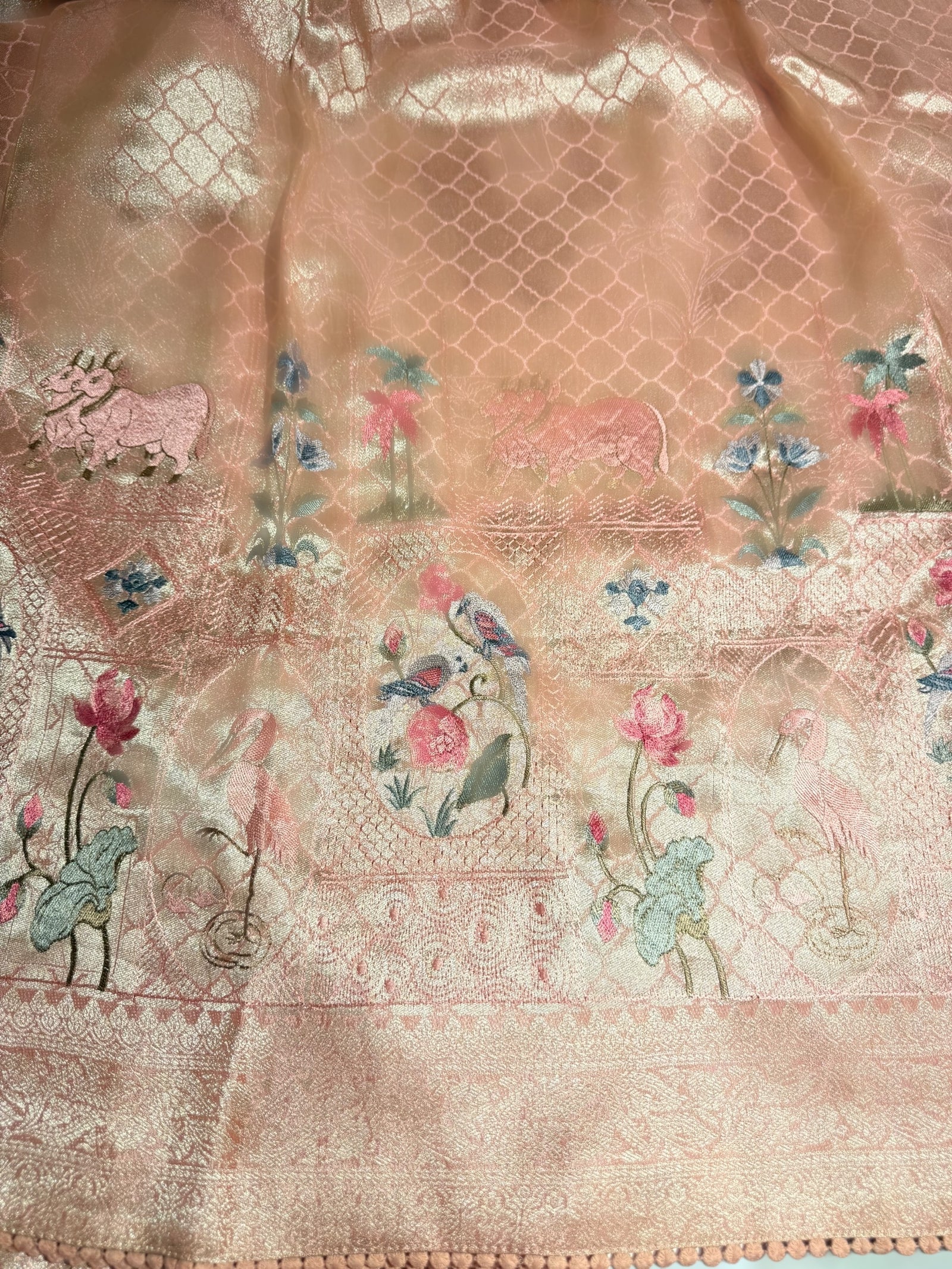 Peach Fancy Banarasi saree with embroidery