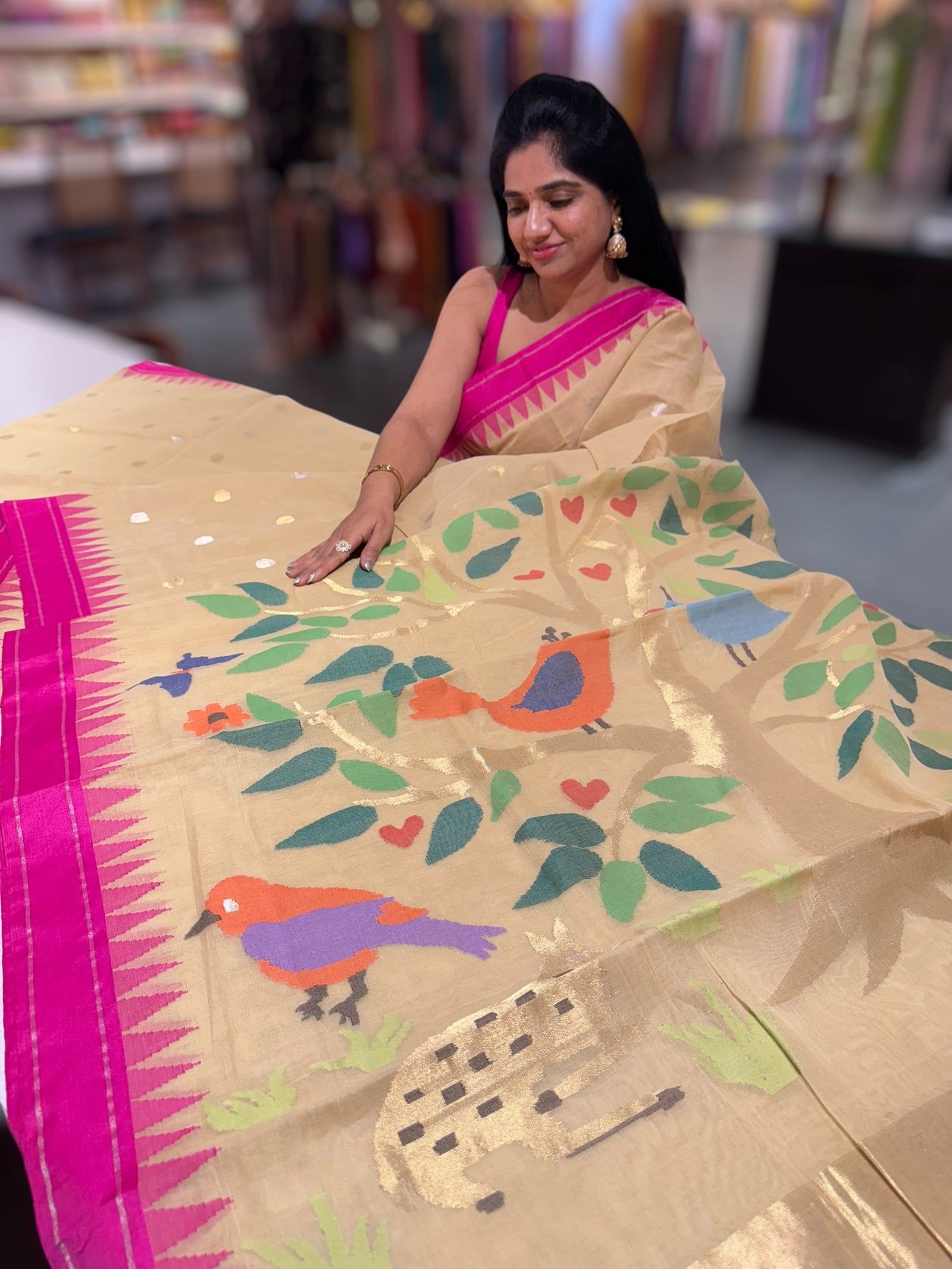 Besan Yellow Ponduru Khadi jamdani Saree