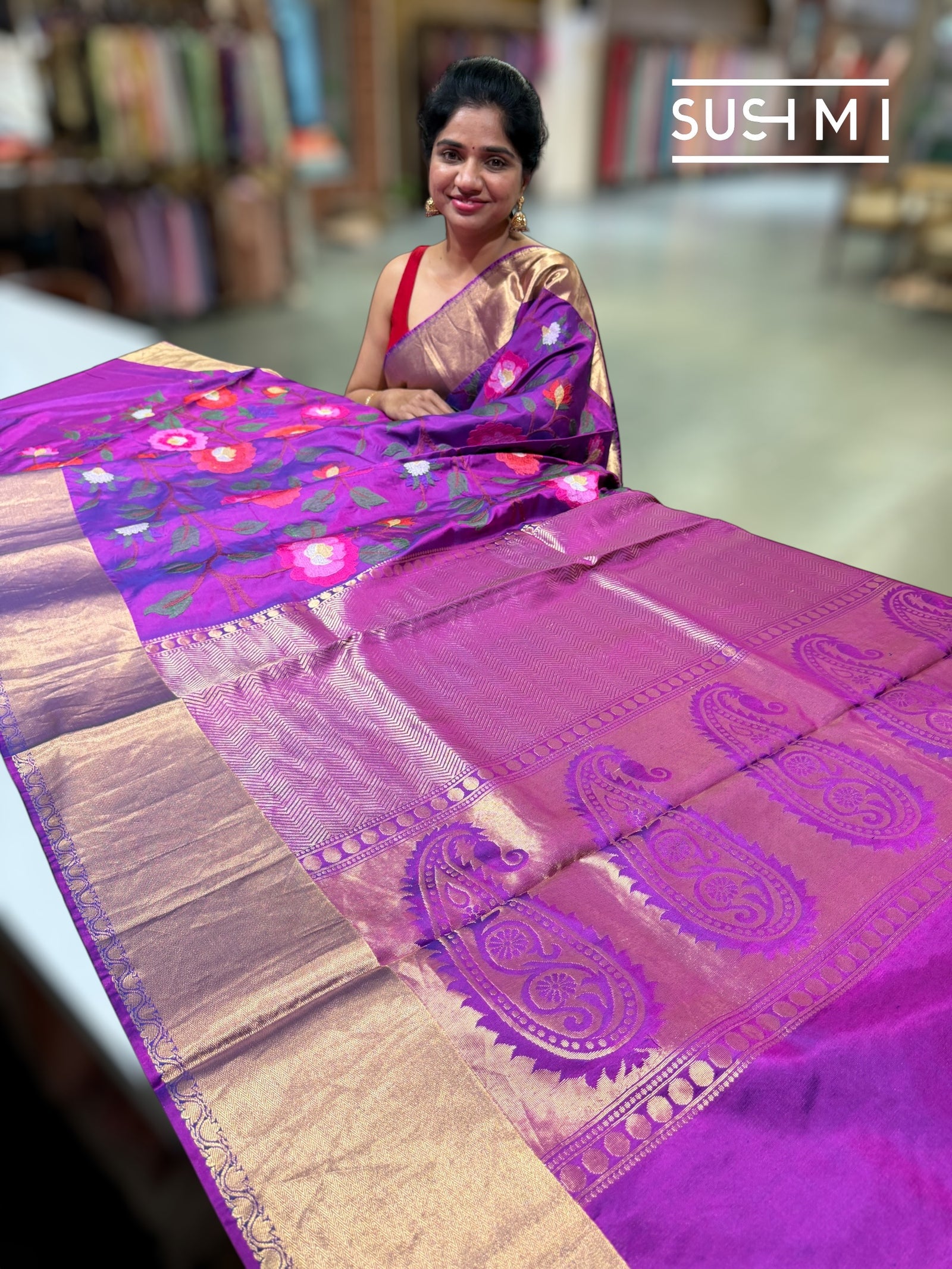 Majenta Purple Kanchi Soft Silk Saree with embroidery : S62F178