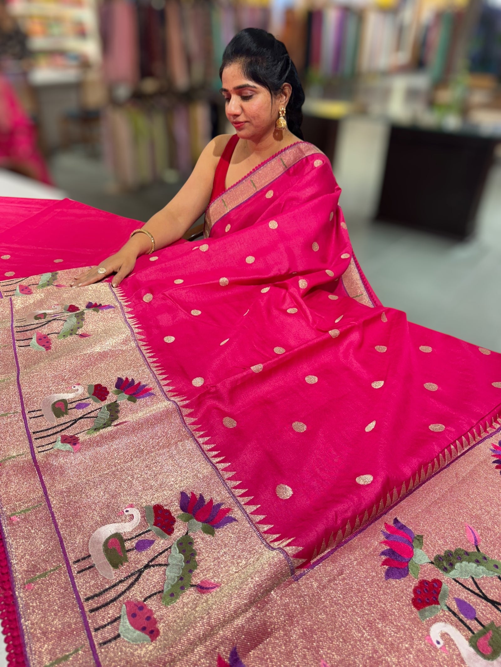 Dark Pink Tussar with embroidery