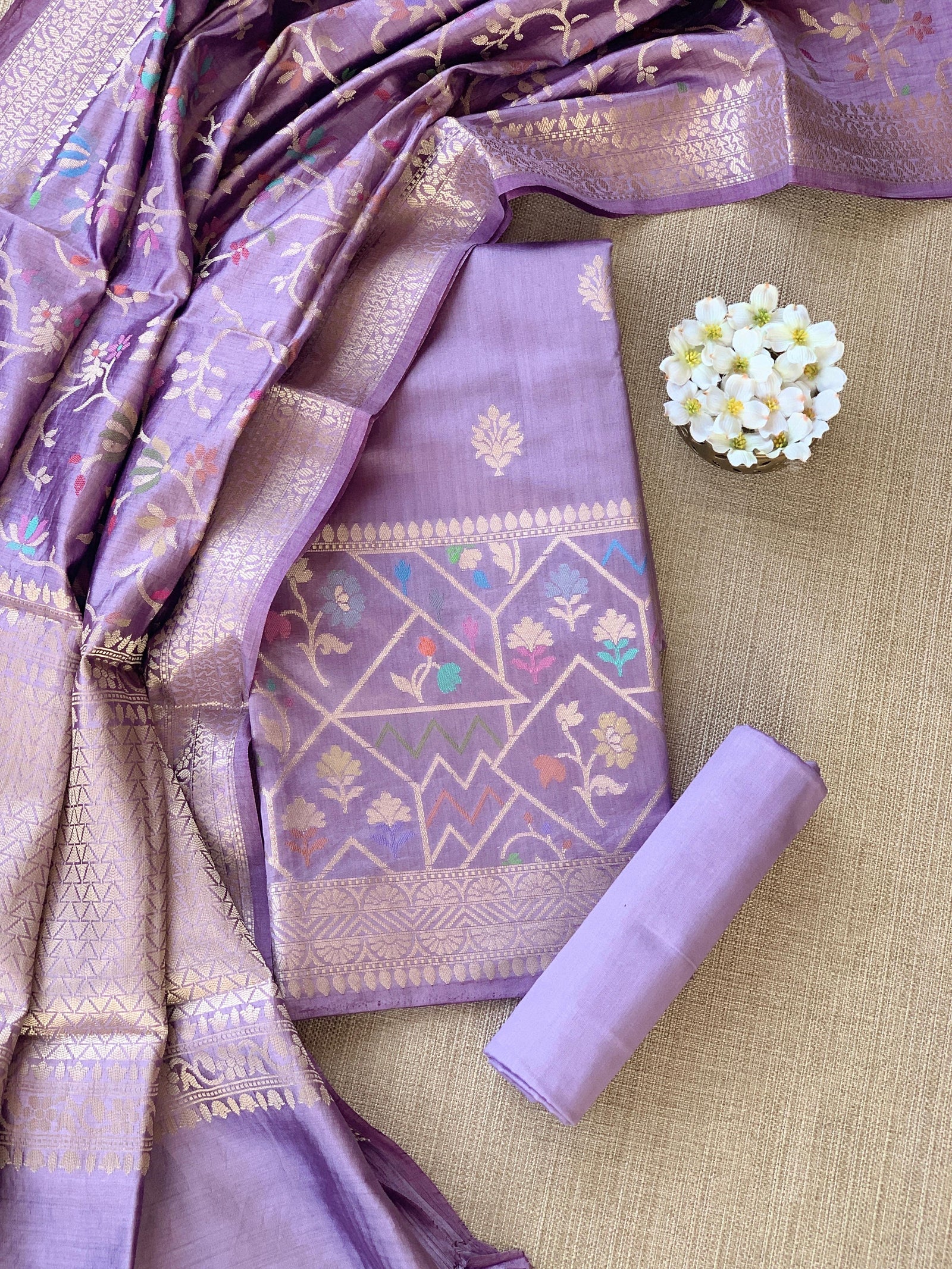 Mauve Banarasi Chiniya Silk 3-pc Suit set : SS62J20
