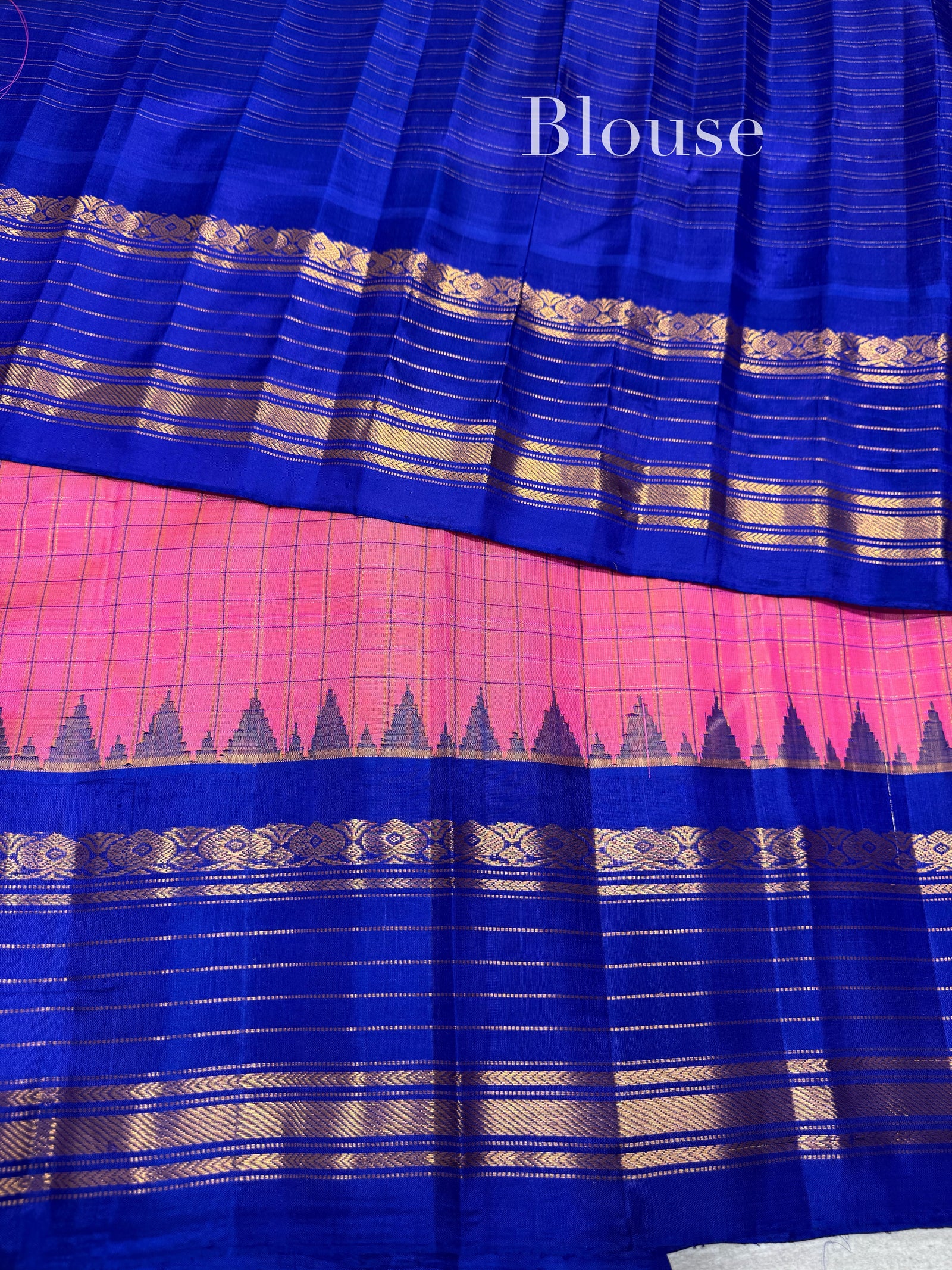 Neon Pink vintage checks Gadwal Silk Saree : S62F216
