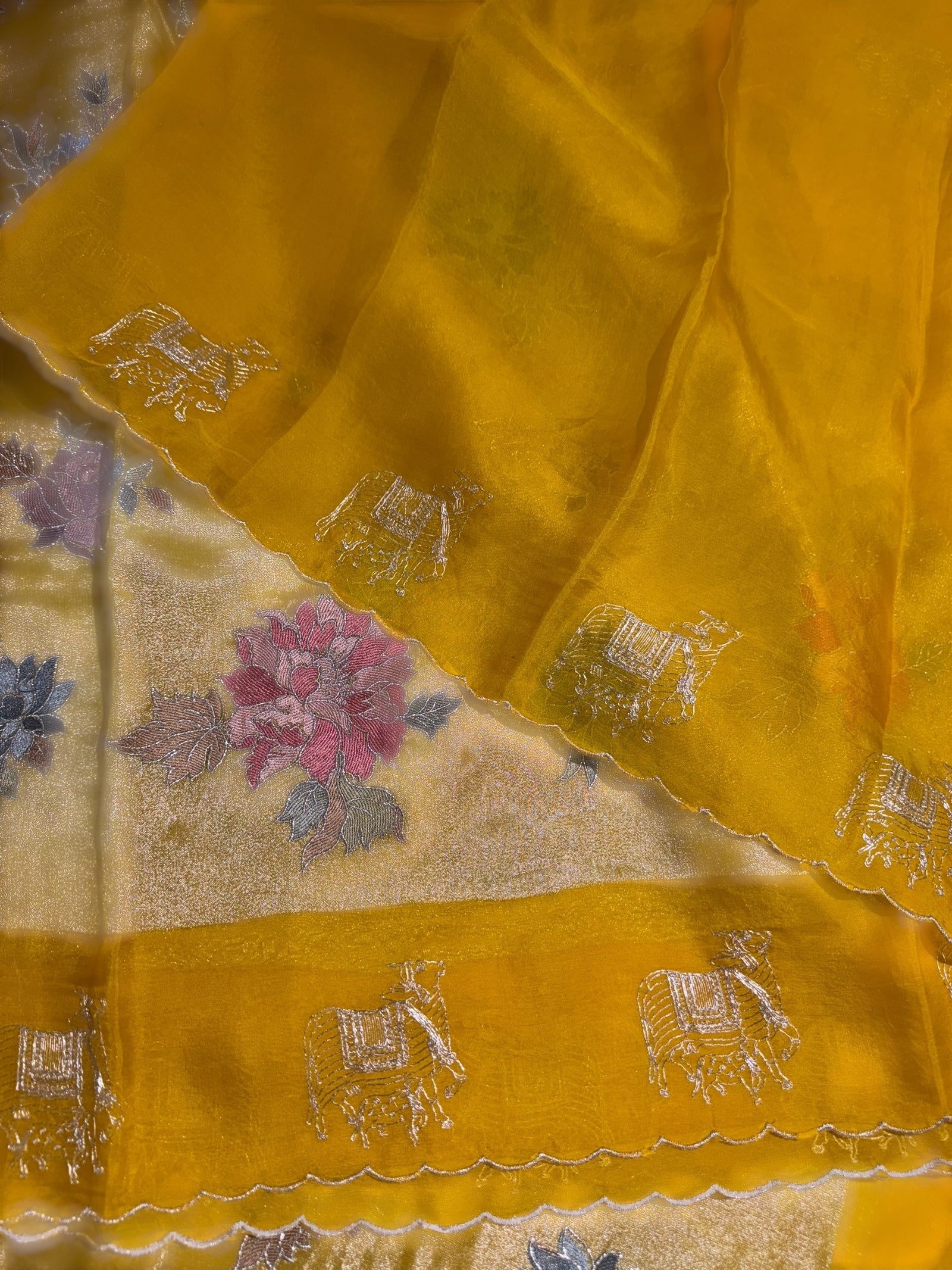 Yellow Premium Handloom Designer Tissue saree with exquisite embroidery