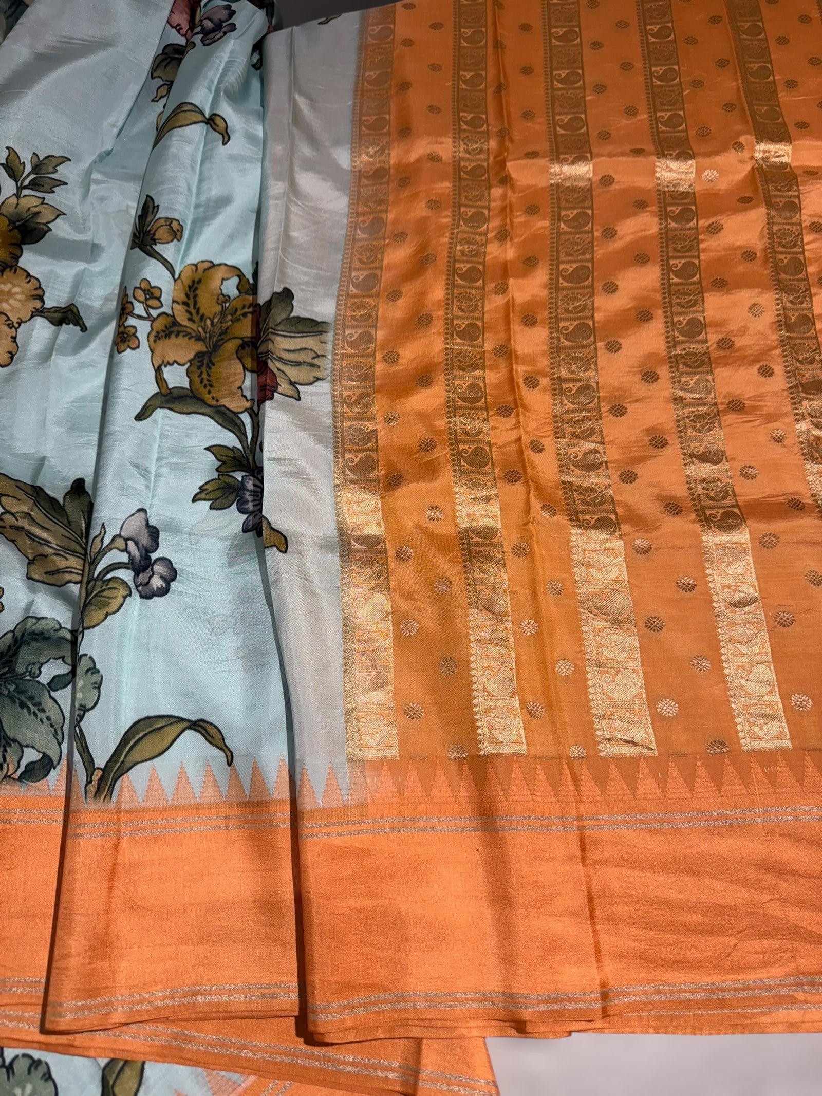 Powder Blue Kanjeevaram Designer print saree